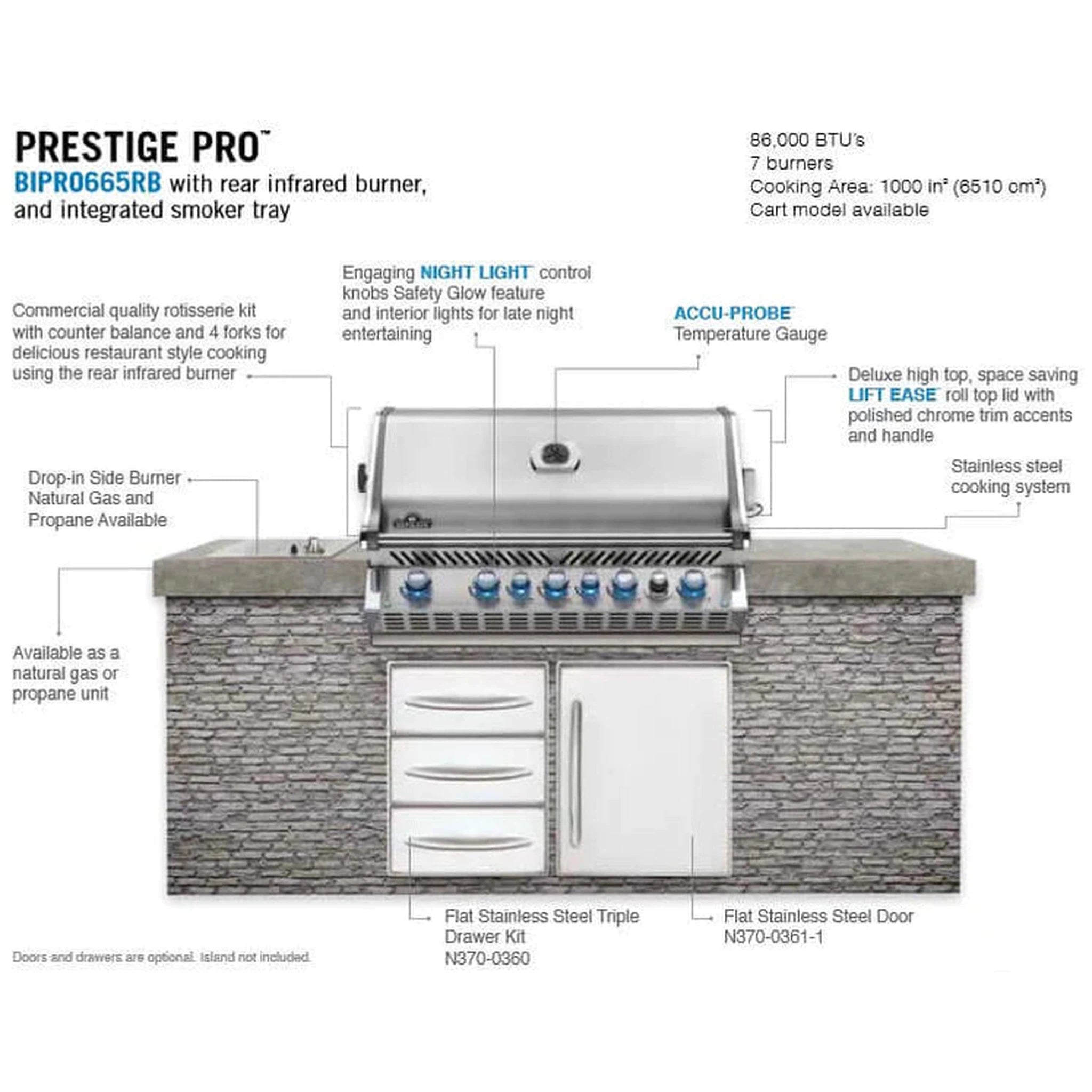 Napoleon Built-in Prestige PRO™ 665 Gas Grill Head with Infrared Rear Burner, Stainless Steel