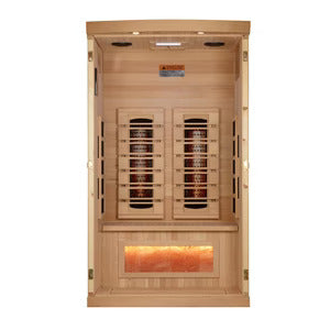 Golden Designs 1-2 Person Full Spectrum PureTech™ Near Zero EMF FAR Infrared Sauna with Himalayan Salt Bar (Canadian Hemlock)