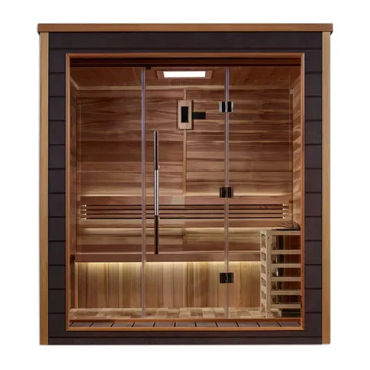 Golden Designs "Drammen" 3-Person Outdoor/Indoor Traditional Steam Sauna (GDI-8203-01) - Canadian Red Cedar Interior