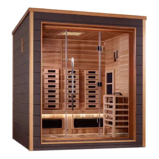 Golden Designs "Visby" 3-Person Outdoor/Indoor PureTech™ Hybrid Full Spectrum Sauna - Red Cedar Interior (infrared+traditional)