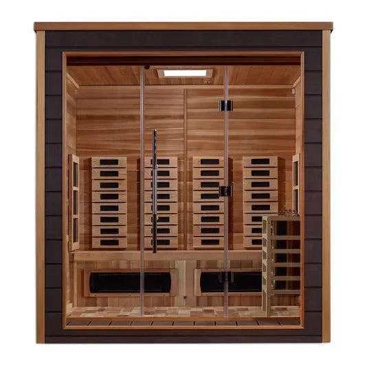 Golden Designs "Visby" 3-Person Outdoor/Indoor PureTech™ Hybrid Full Spectrum Sauna - Red Cedar Interior (infrared+traditional)