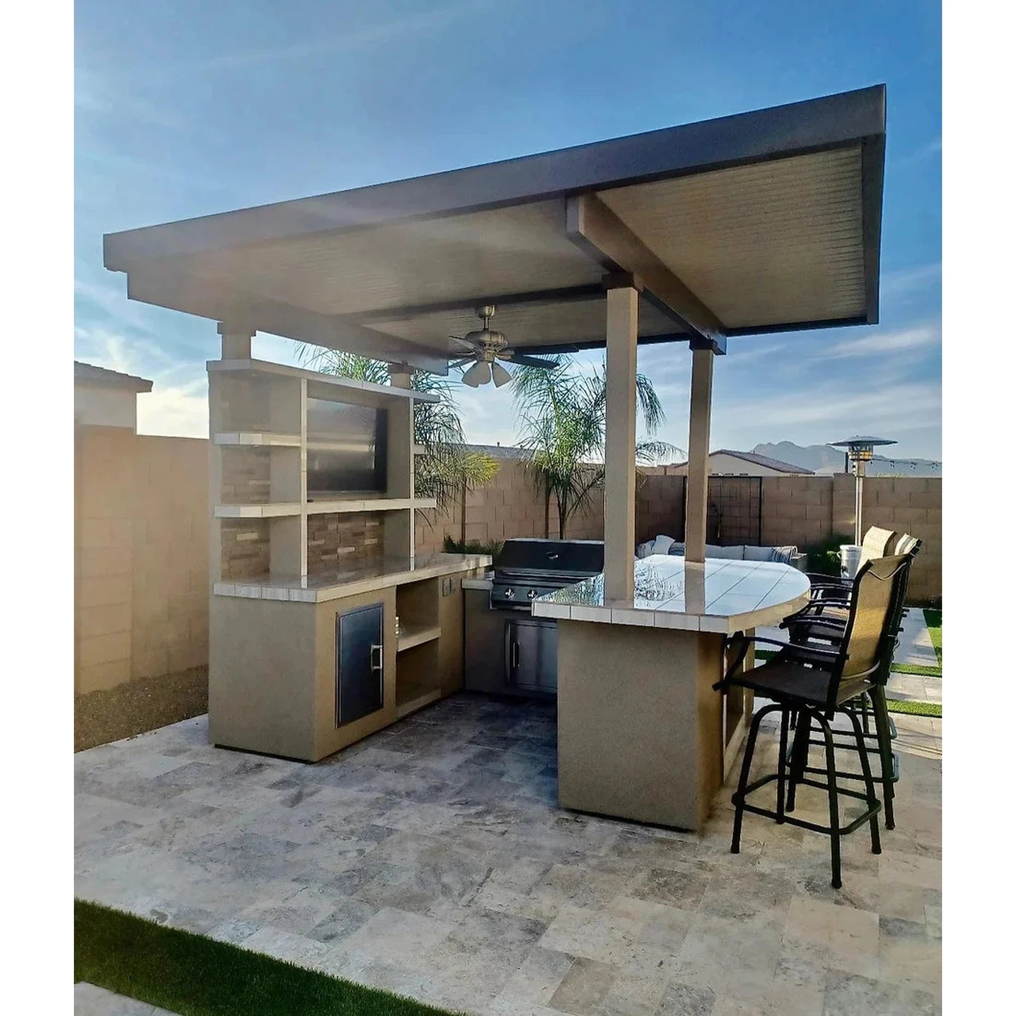 Kokomo Grills St. Croix Outdoor Kitchen w/ Built In BBQ Grill and 12x12 Patio Cover
