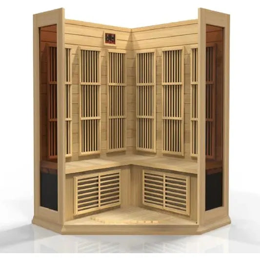 Golden Designs Sauna Maxxus 3-Person, Corner Low EMF (Under 8MG) FAR Infrared Sauna (Canadian Hemlock)