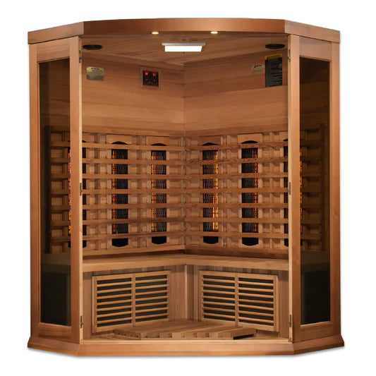 Golden Designs Maxxus 3-Person Corner Full Spectrum Near Zero EMF (Under 2MG) FAR Infrared Sauna (Canadian Red Cedar)