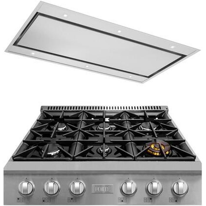2 Piece Kitchen Appliances Package Natural Gas Rangetop and 36" Mount Convertible Hood in Stainless Steel