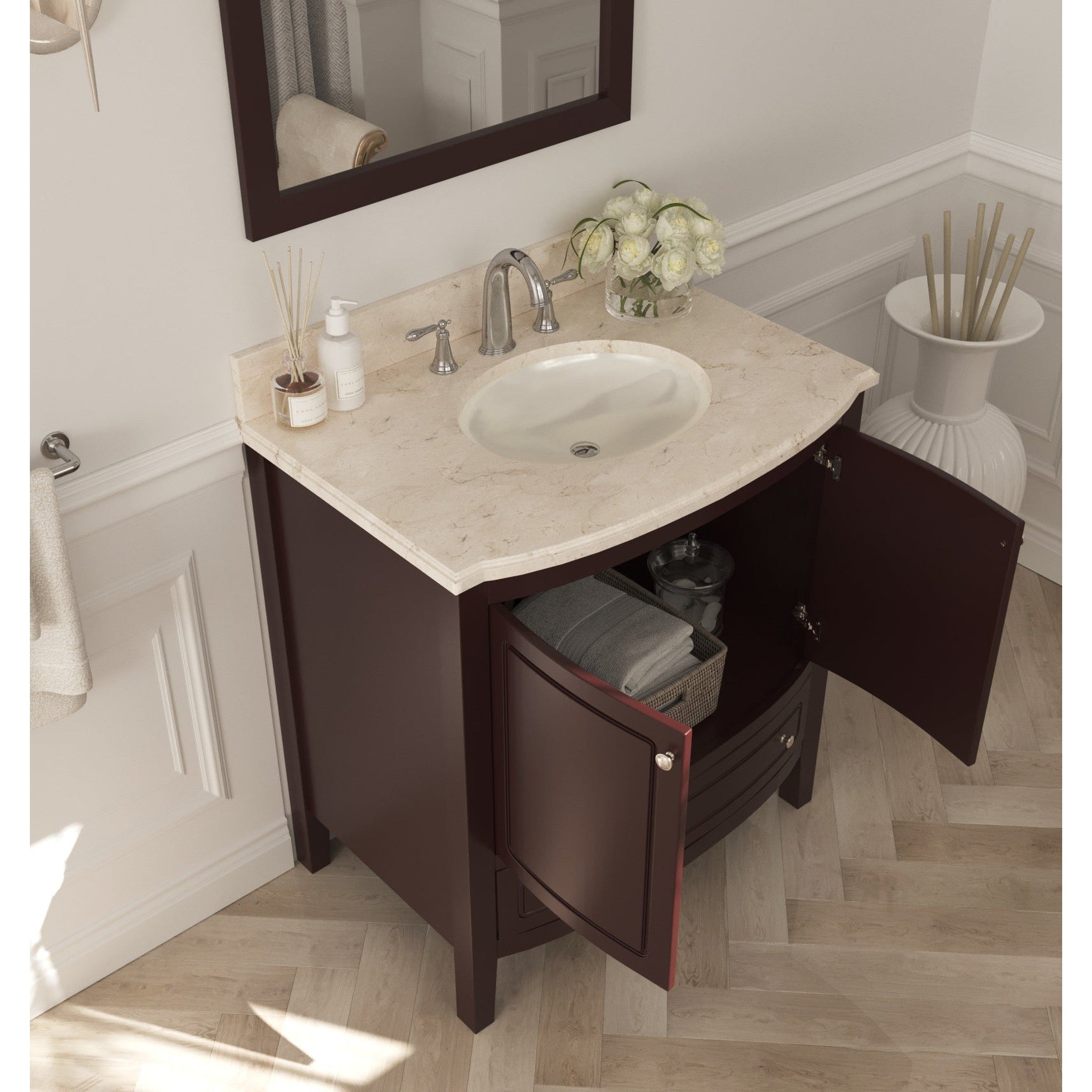 Estella 32" Brown Bathroom Vanity with Jerusalem Gold Marble Countertop
