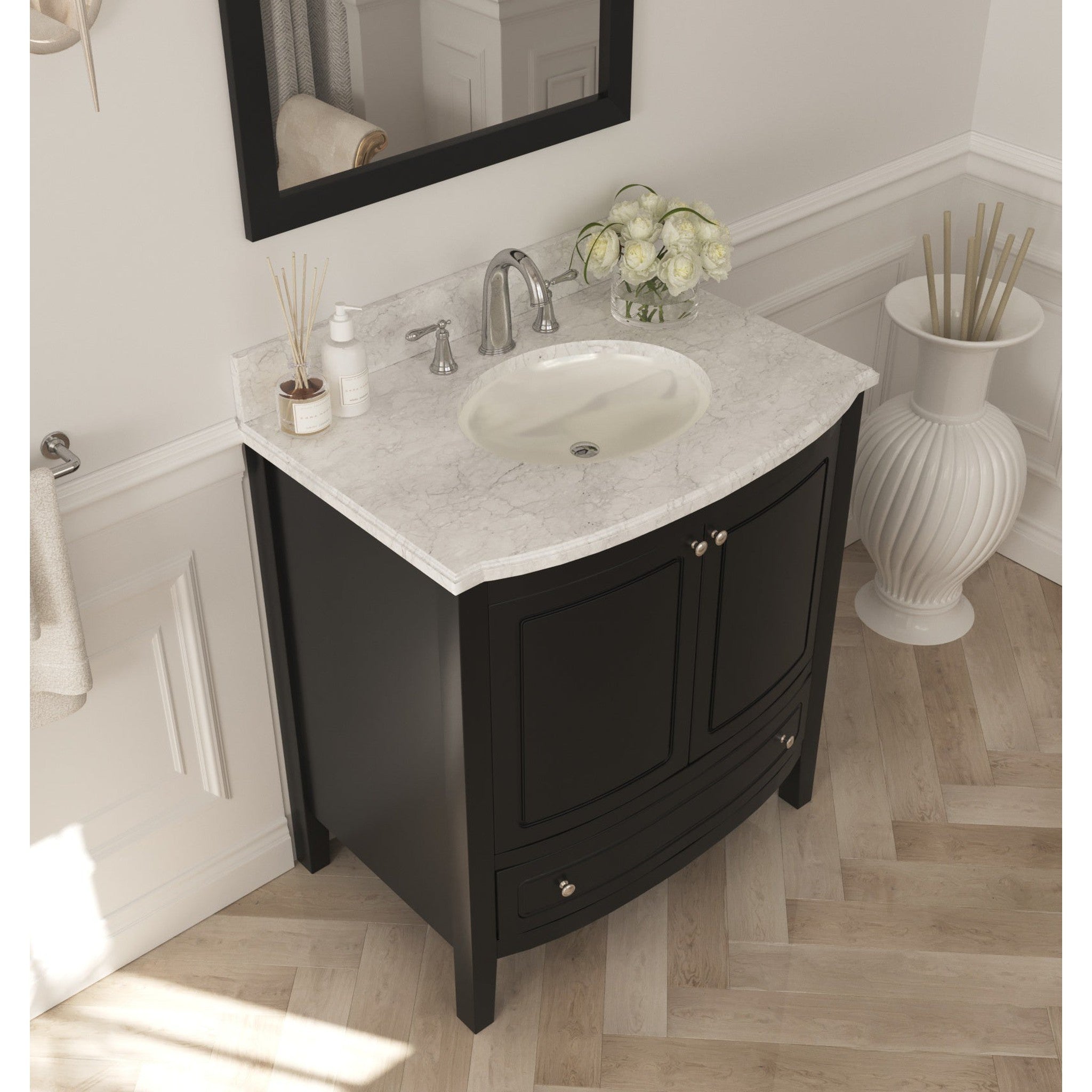 Estella 32" Espresso Bathroom Vanity with White Carrara Marble Countertop
