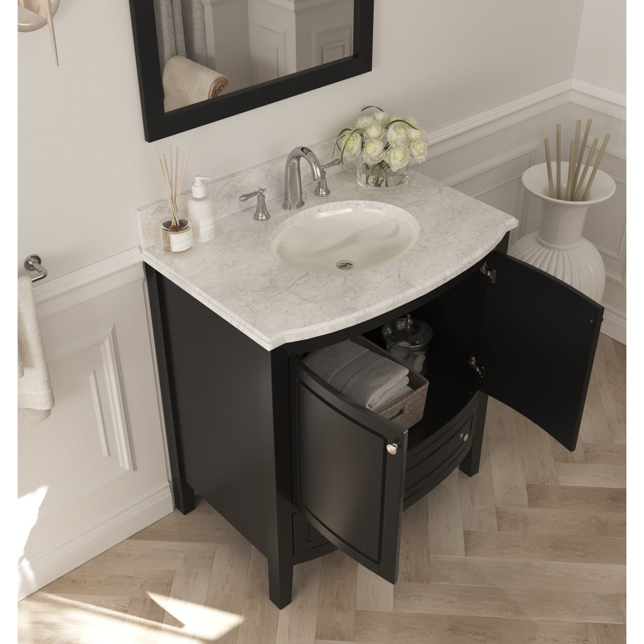 Estella 32" Espresso Bathroom Vanity with White Carrara Marble Countertop