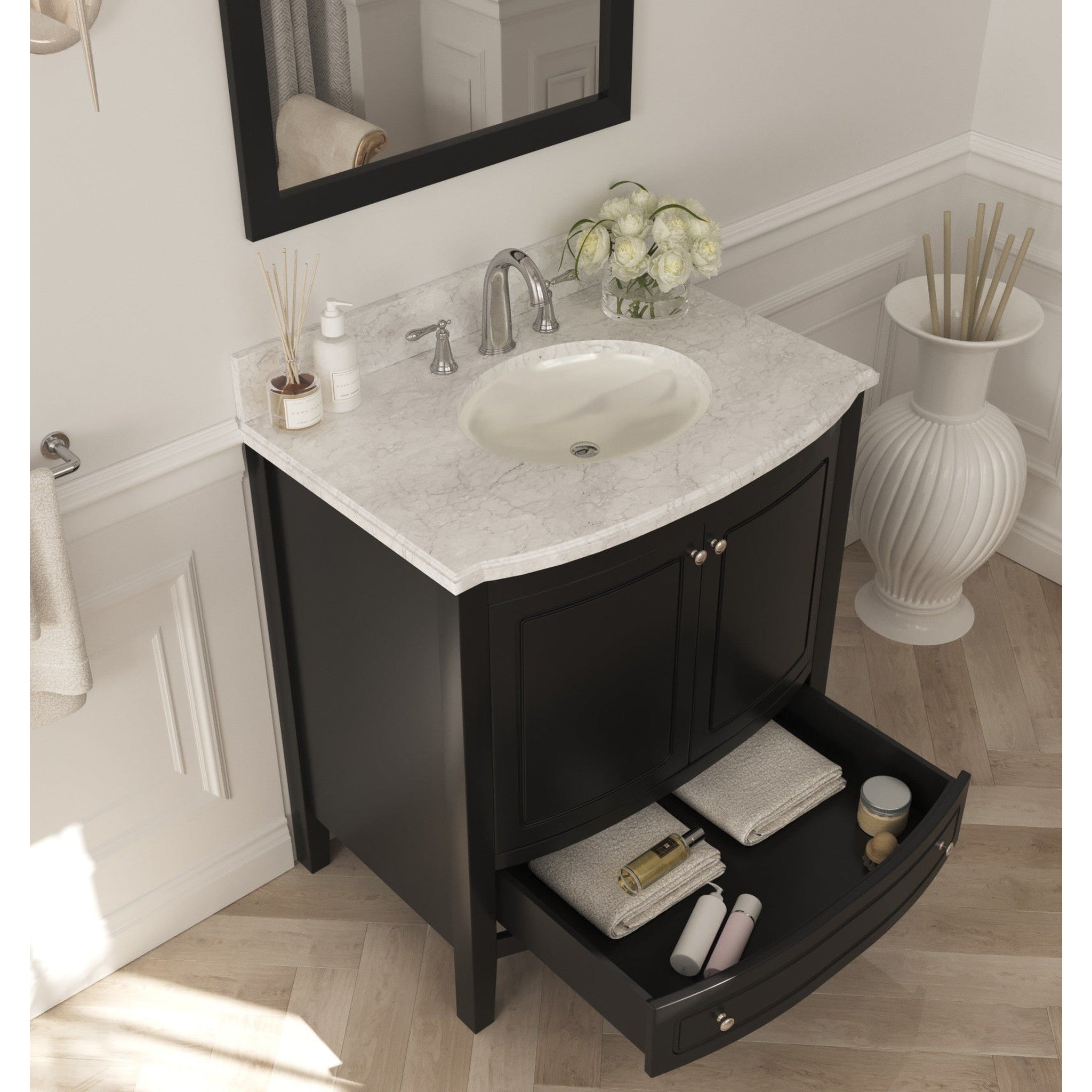 Estella 32" Espresso Bathroom Vanity with White Carrara Marble Countertop
