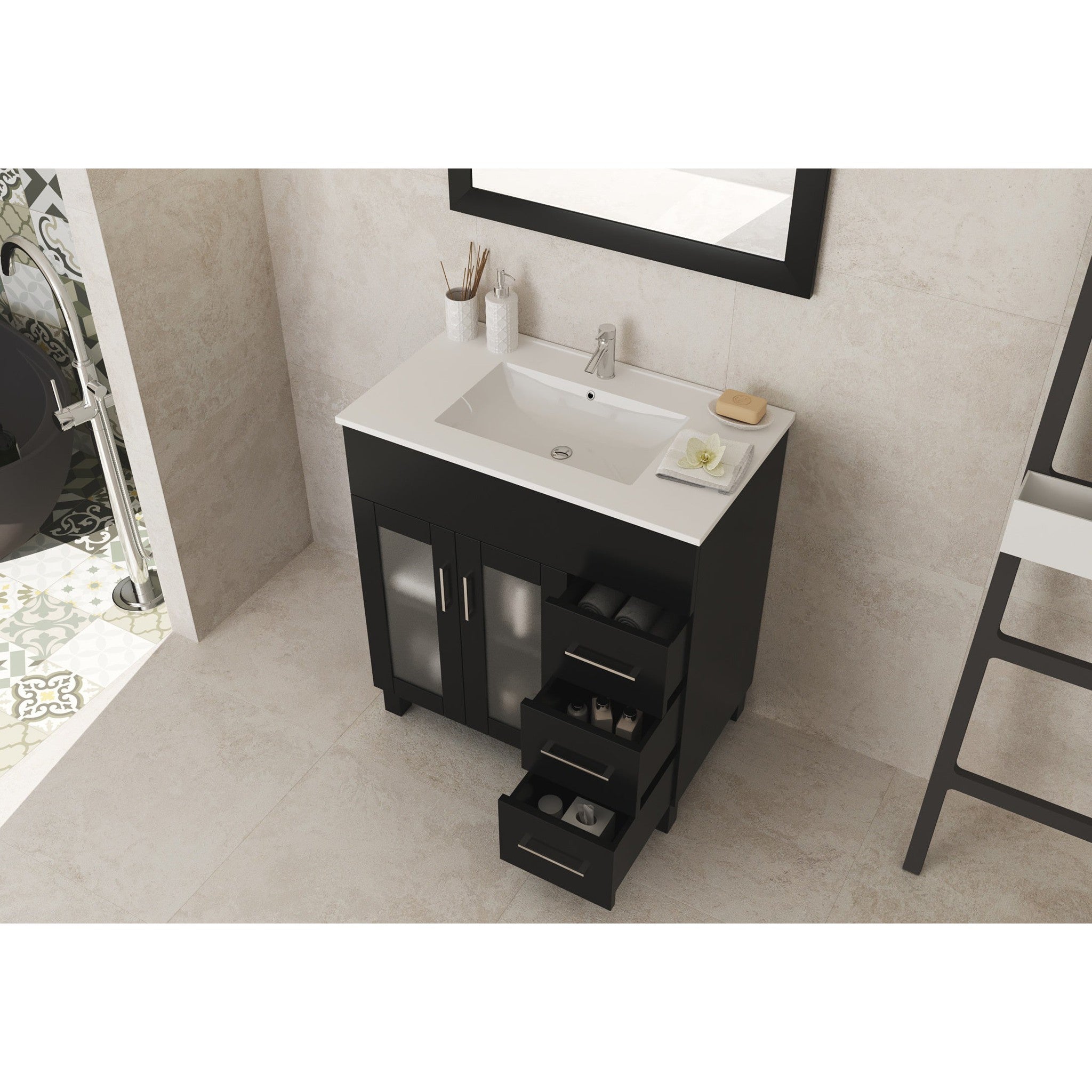Nova 32" Espresso Bathroom Vanity with White Ceramic Basin Countertop