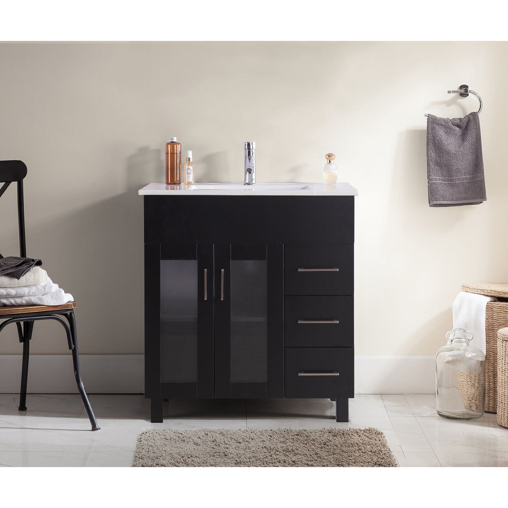 Nova 32" Espresso Bathroom Vanity with White Ceramic Basin Countertop