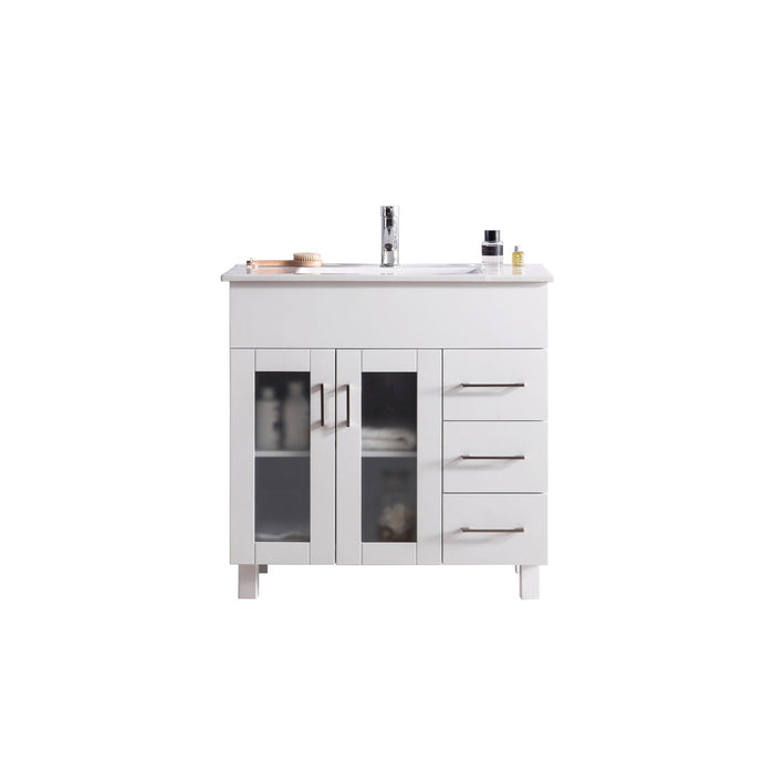 Nova 36" White Bathroom Vanity with White Ceramic Basin Countertop