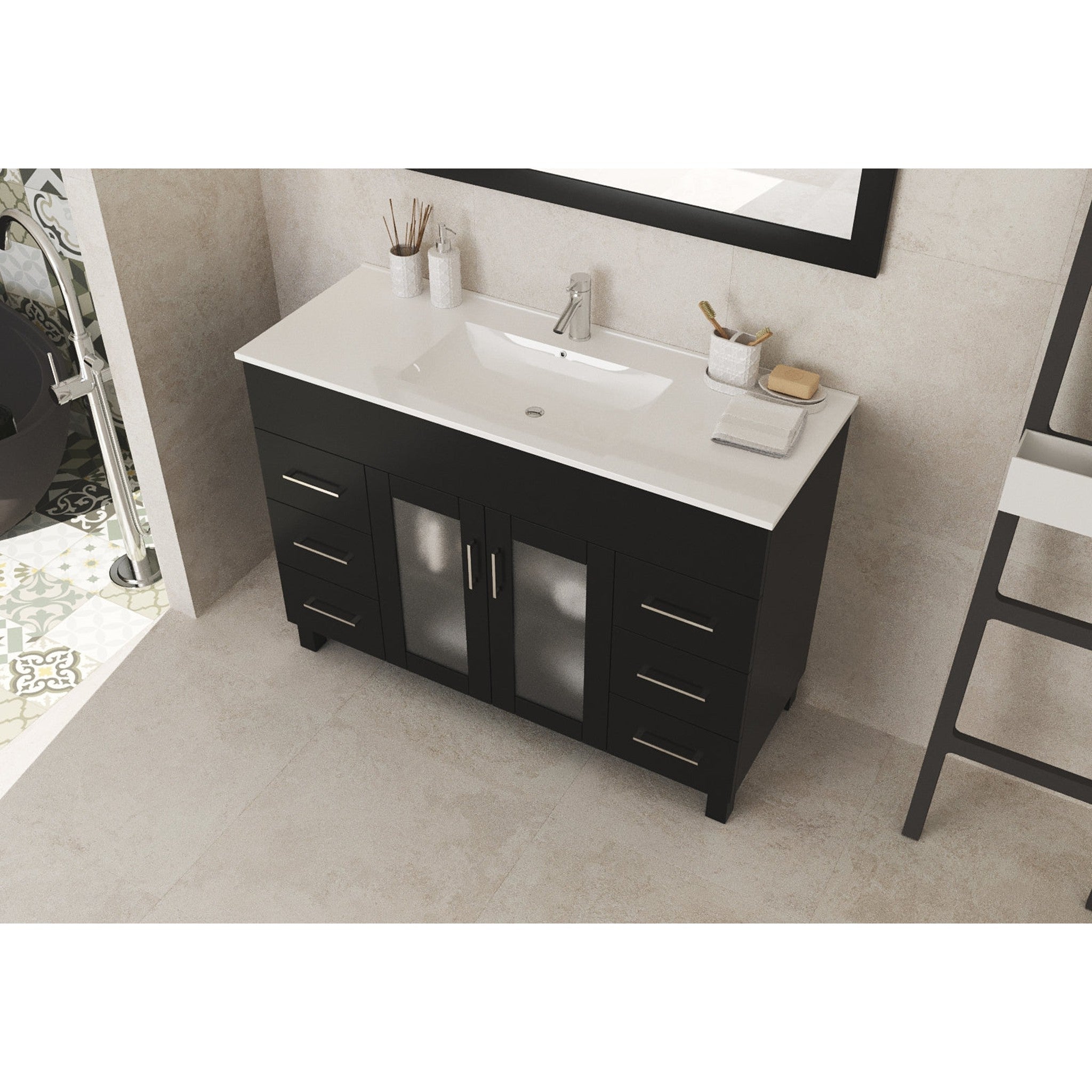 Nova 48" Espresso Bathroom Vanity with White Ceramic Basin Countertop