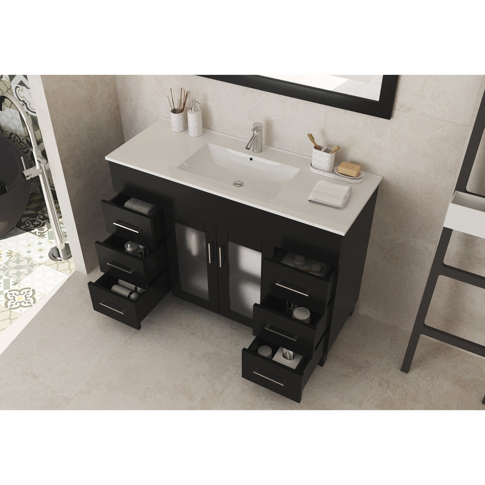 Nova 48" Espresso Bathroom Vanity with White Ceramic Basin Countertop