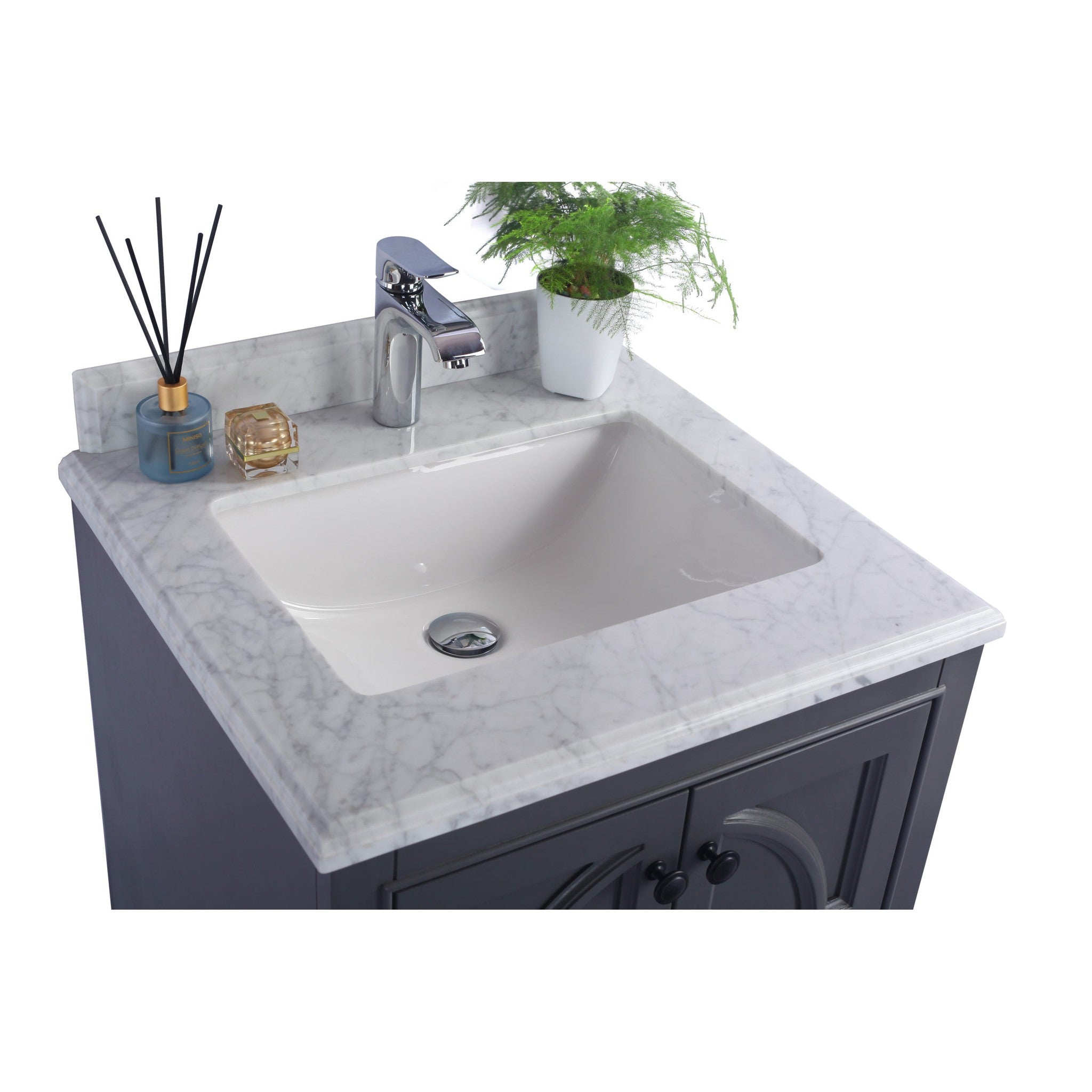 Odyssey 24" Maple Grey Bathroom Vanity with White Carrara Marble Countertop