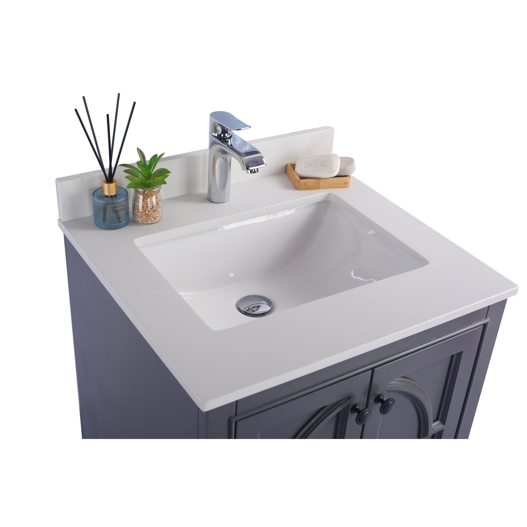 Odyssey 24" Maple Grey Bathroom Vanity with White Quartz Countertop