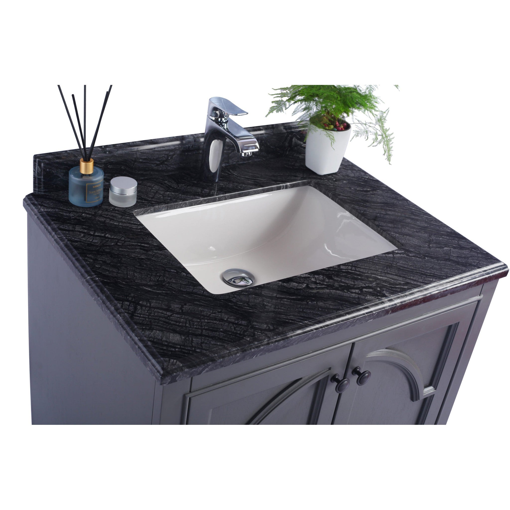 Odyssey 30" Maple Grey Bathroom Vanity with Black Wood Marble Countertop