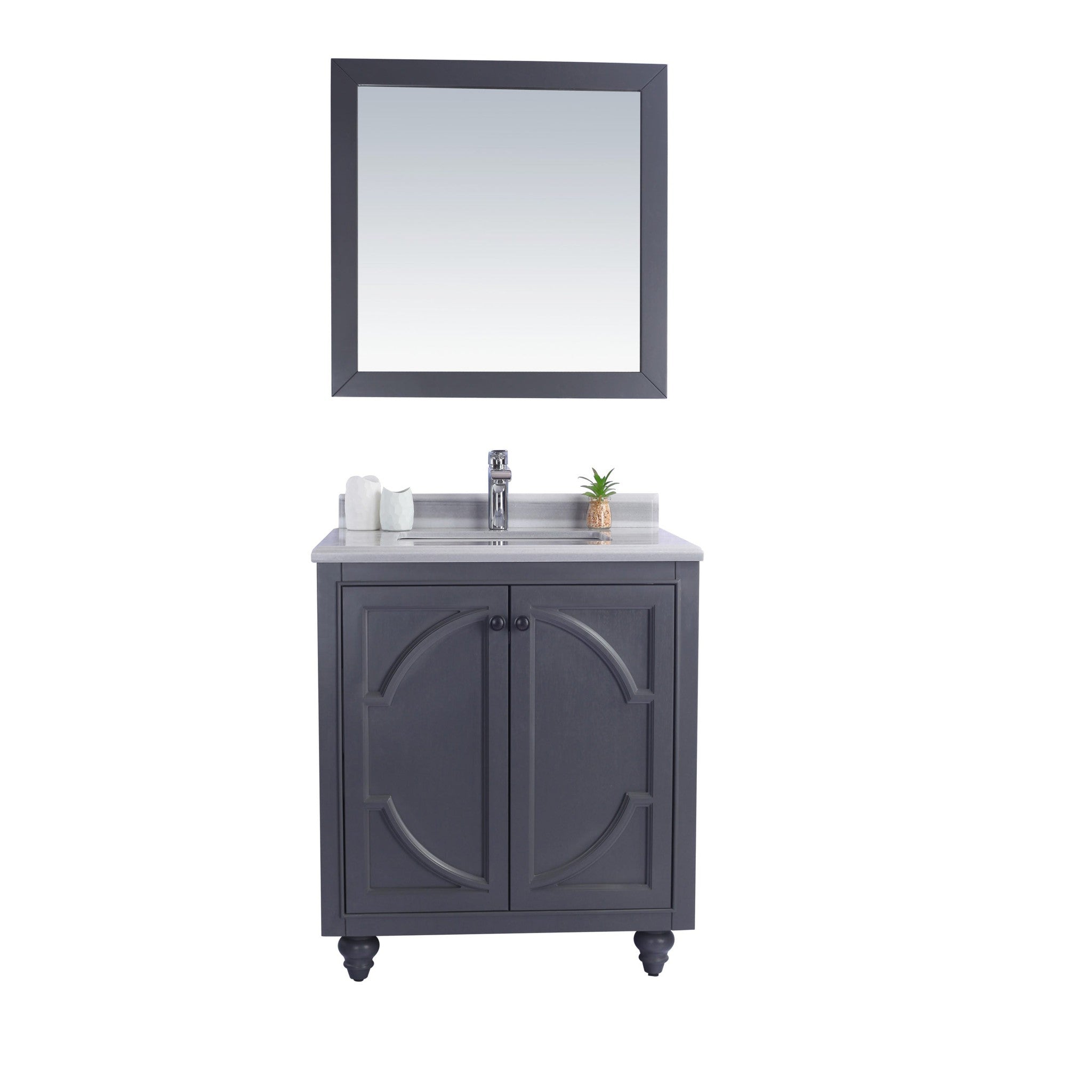 Odyssey 30" Maple Grey Bathroom Vanity with White Stripes Marble Countertop