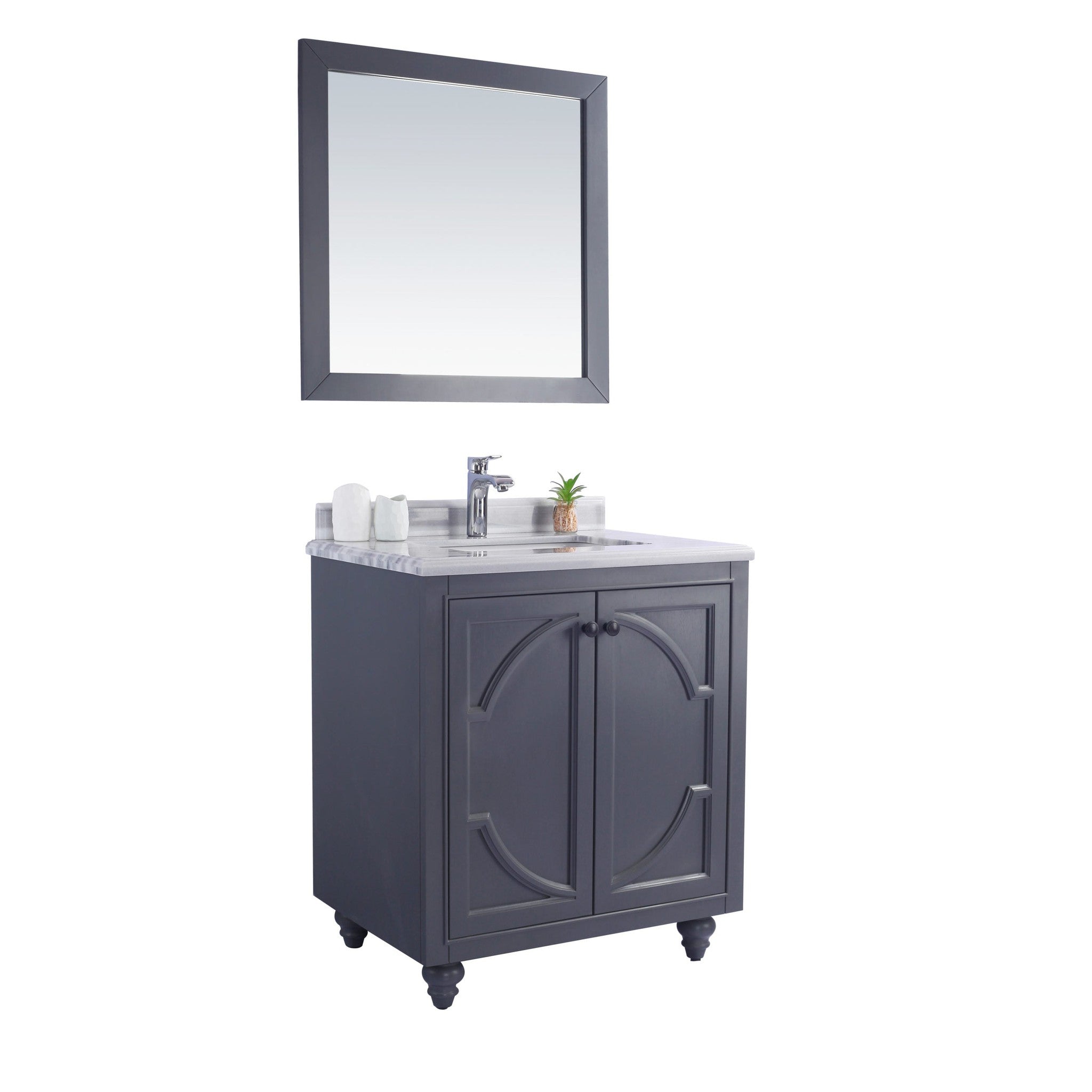 Odyssey 30" Maple Grey Bathroom Vanity with White Stripes Marble Countertop