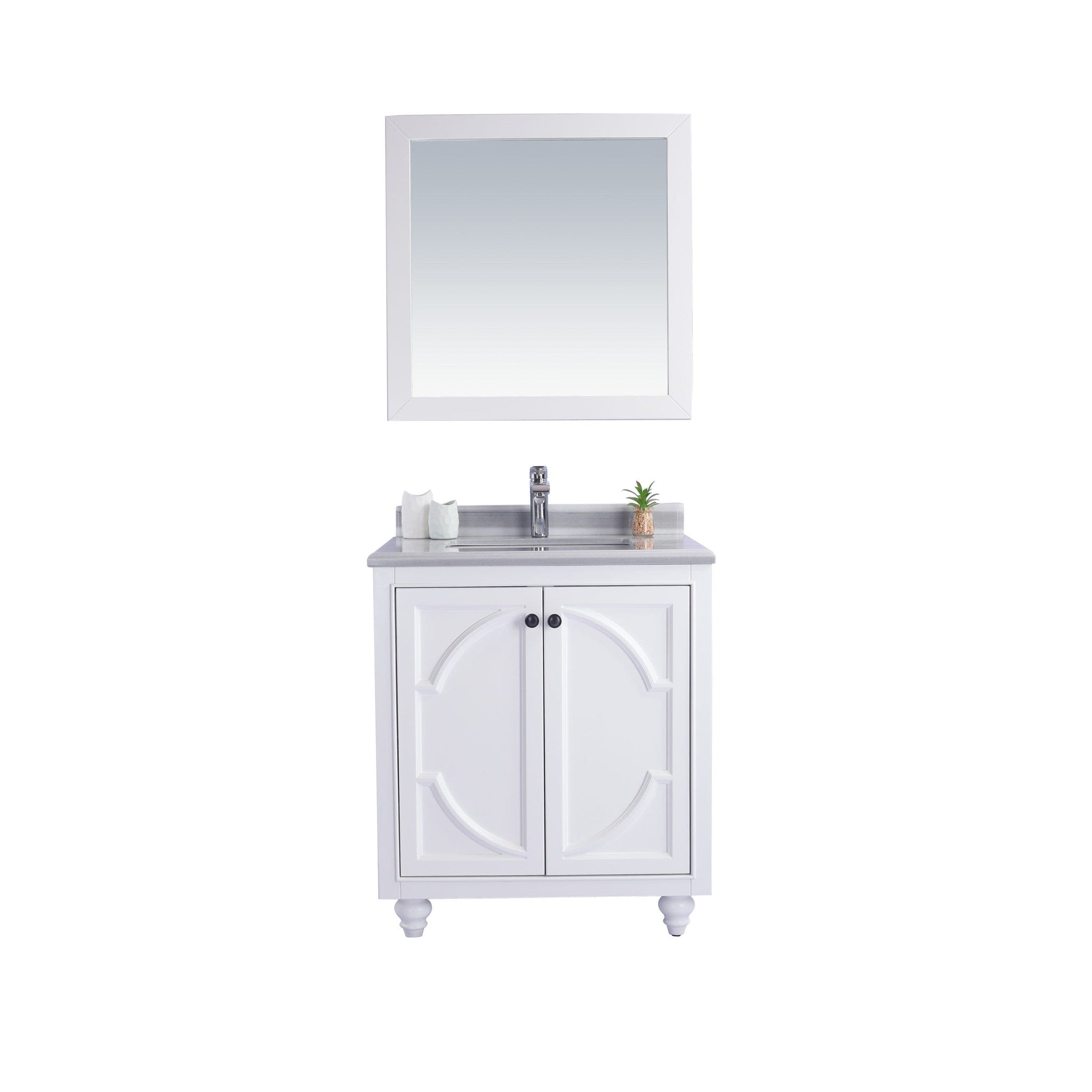 Odyssey 30" White Bathroom Vanity with White Stripes Marble Countertop