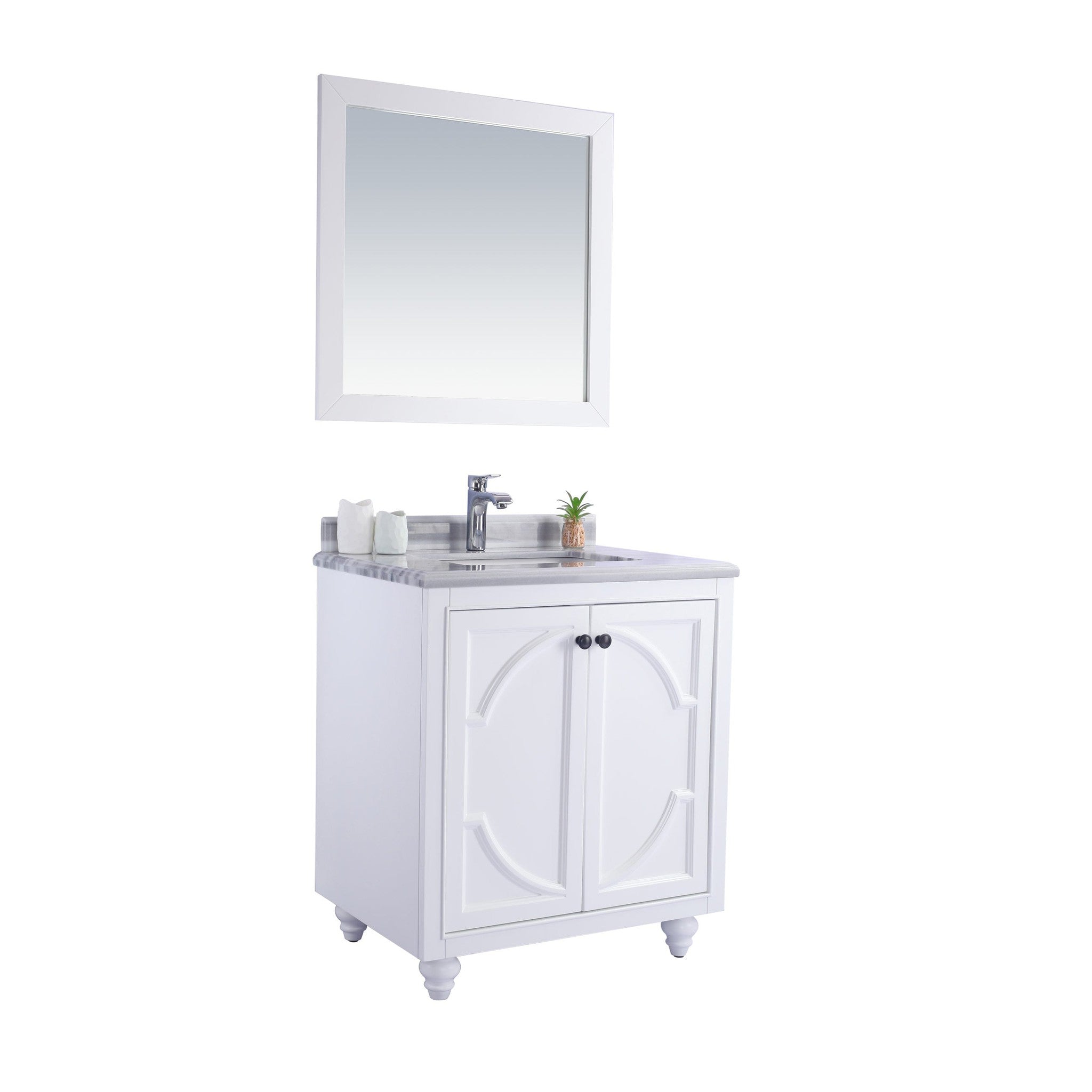 Odyssey 30" White Bathroom Vanity with White Stripes Marble Countertop