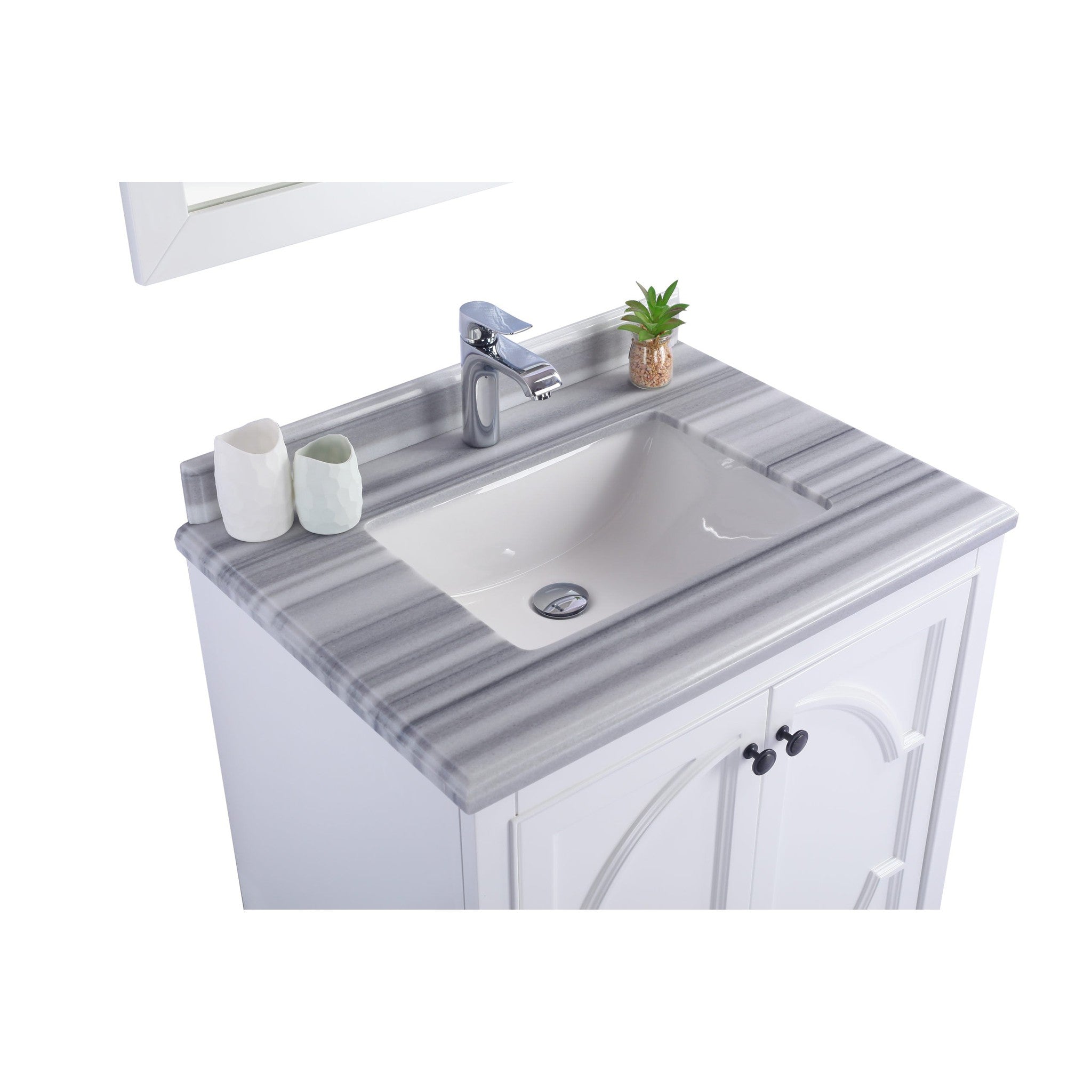 Odyssey 30" White Bathroom Vanity with White Stripes Marble Countertop