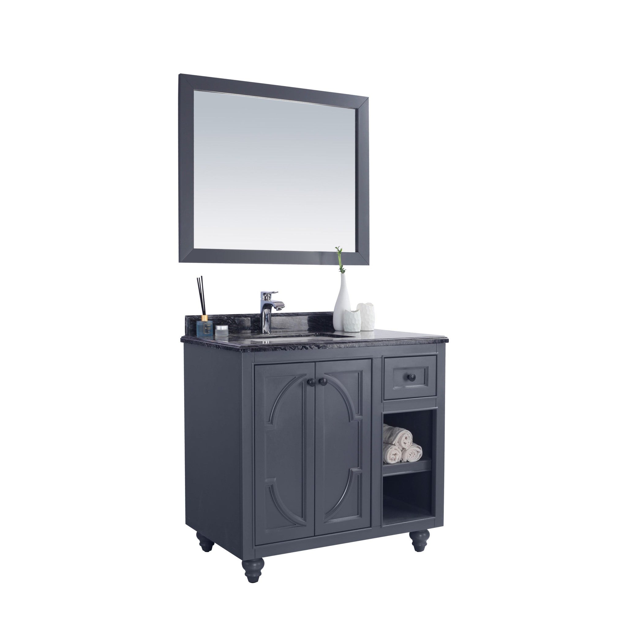 Odyssey 36" Maple Grey Bathroom Vanity with Black Wood Marble Countertop