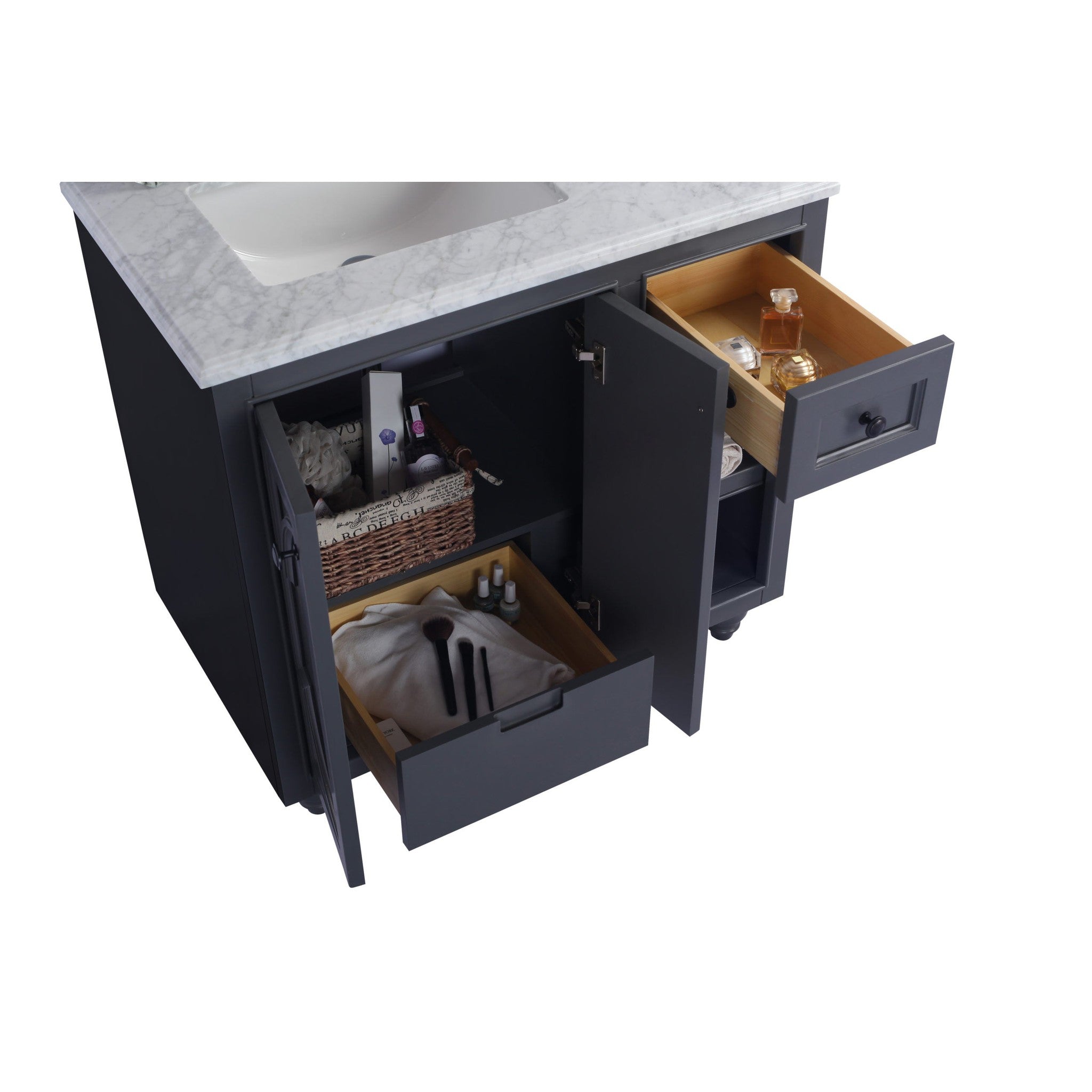 Odyssey 36" Maple Grey Bathroom Vanity with White Carrara Marble Countertop