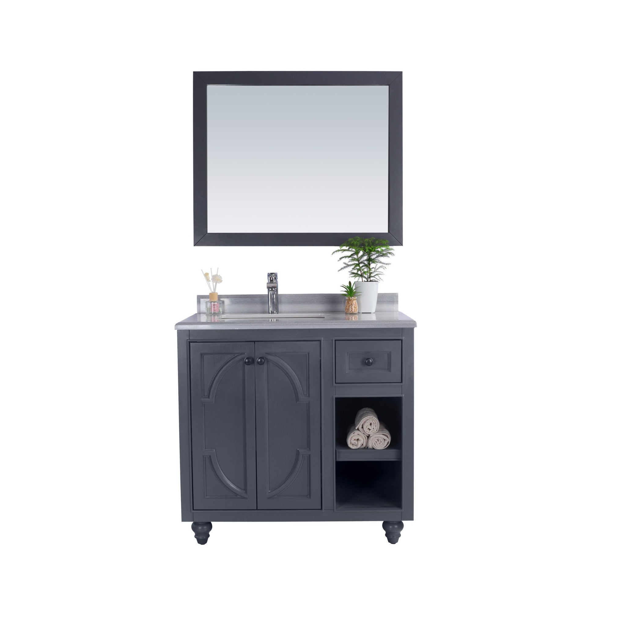 Odyssey 36" Maple Grey Bathroom Vanity with White Stripes Marble Countertop