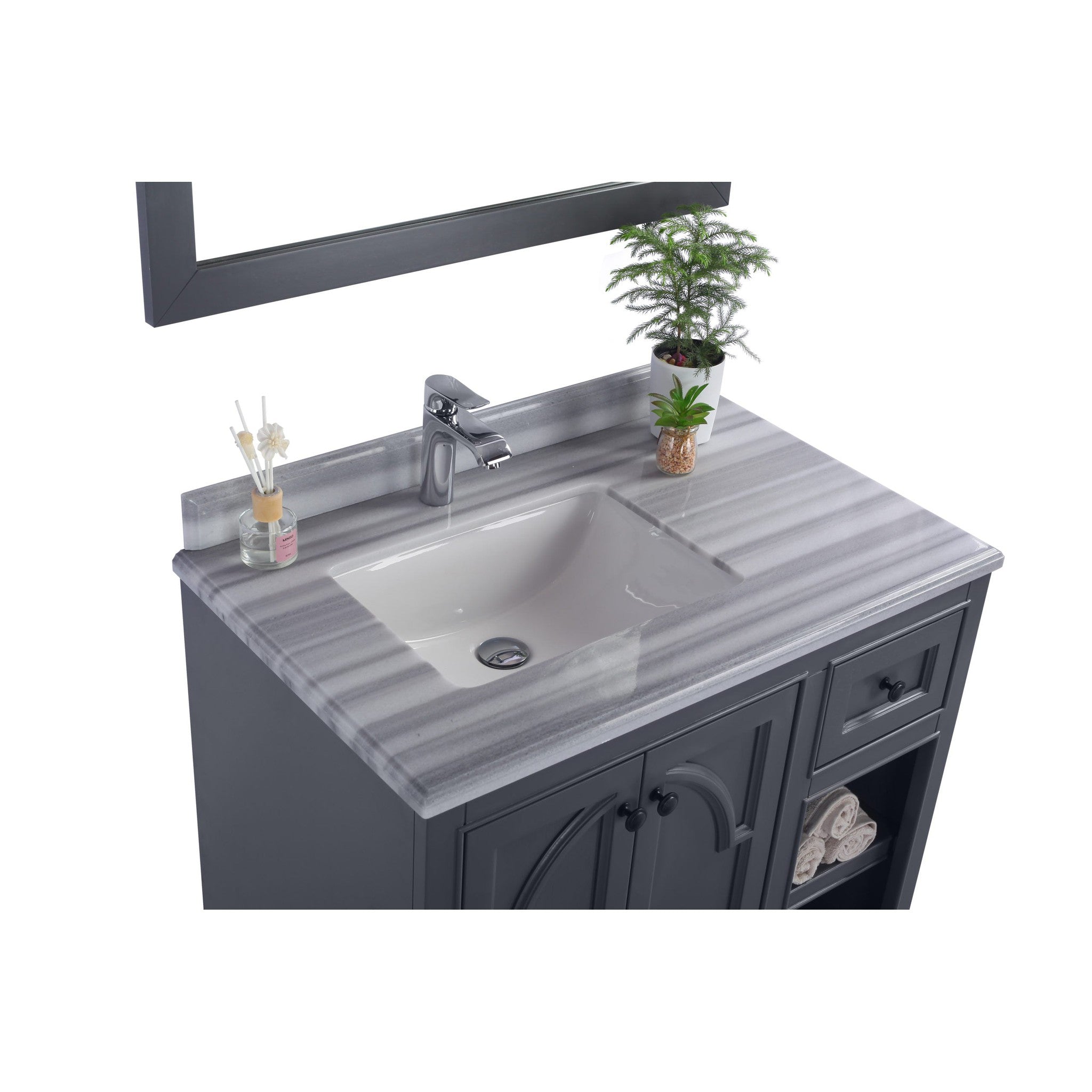 Odyssey 36" Maple Grey Bathroom Vanity with White Stripes Marble Countertop