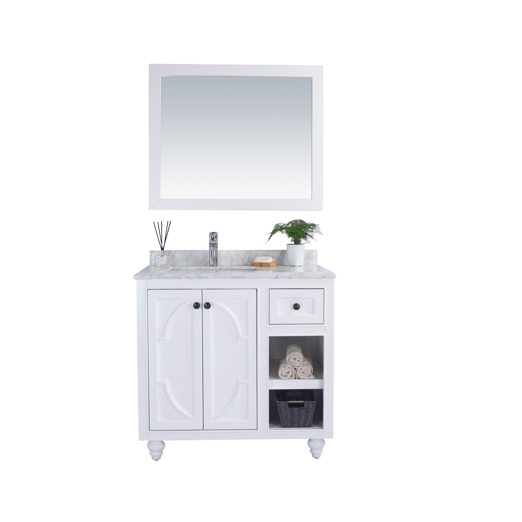Odyssey 36" White Bathroom Vanity with White Carrara Marble Countertop