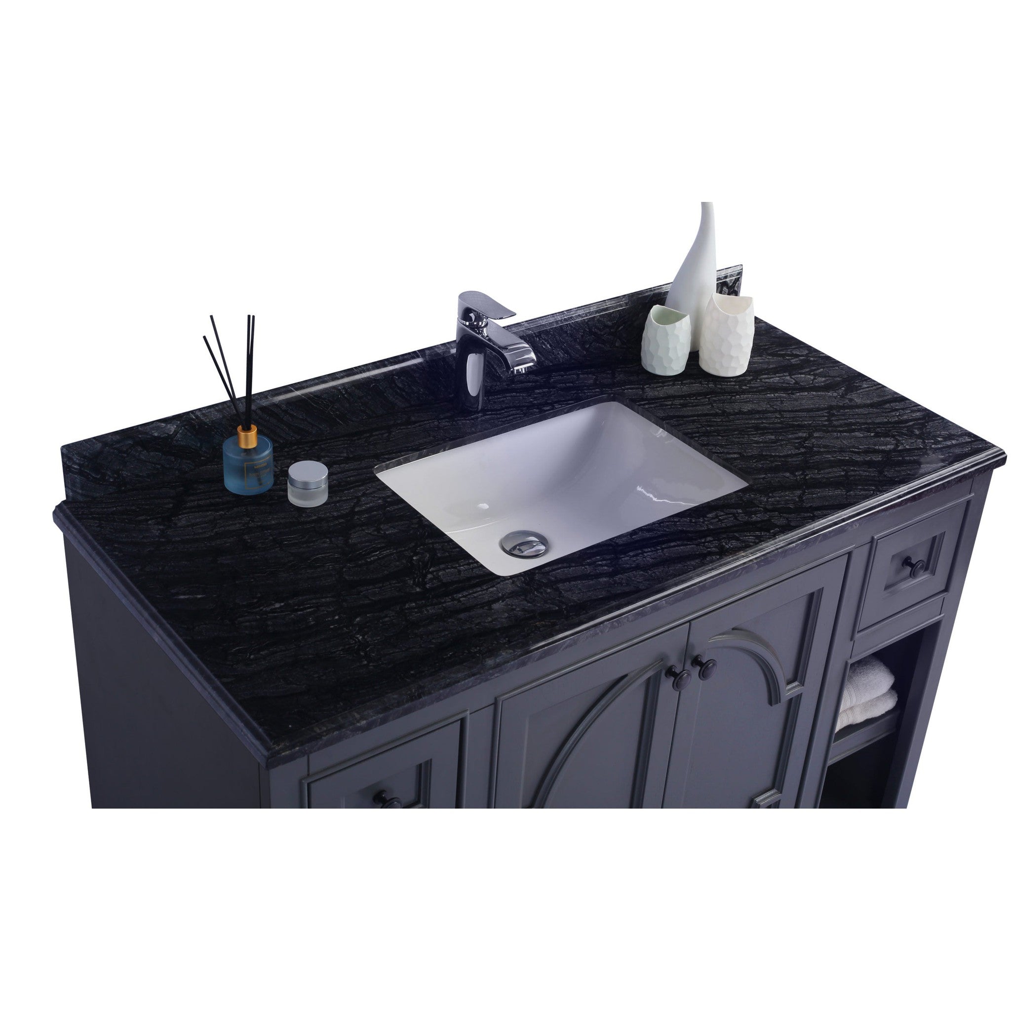 Odyssey 48" Maple Grey Bathroom Vanity with Black Wood Marble Countertop