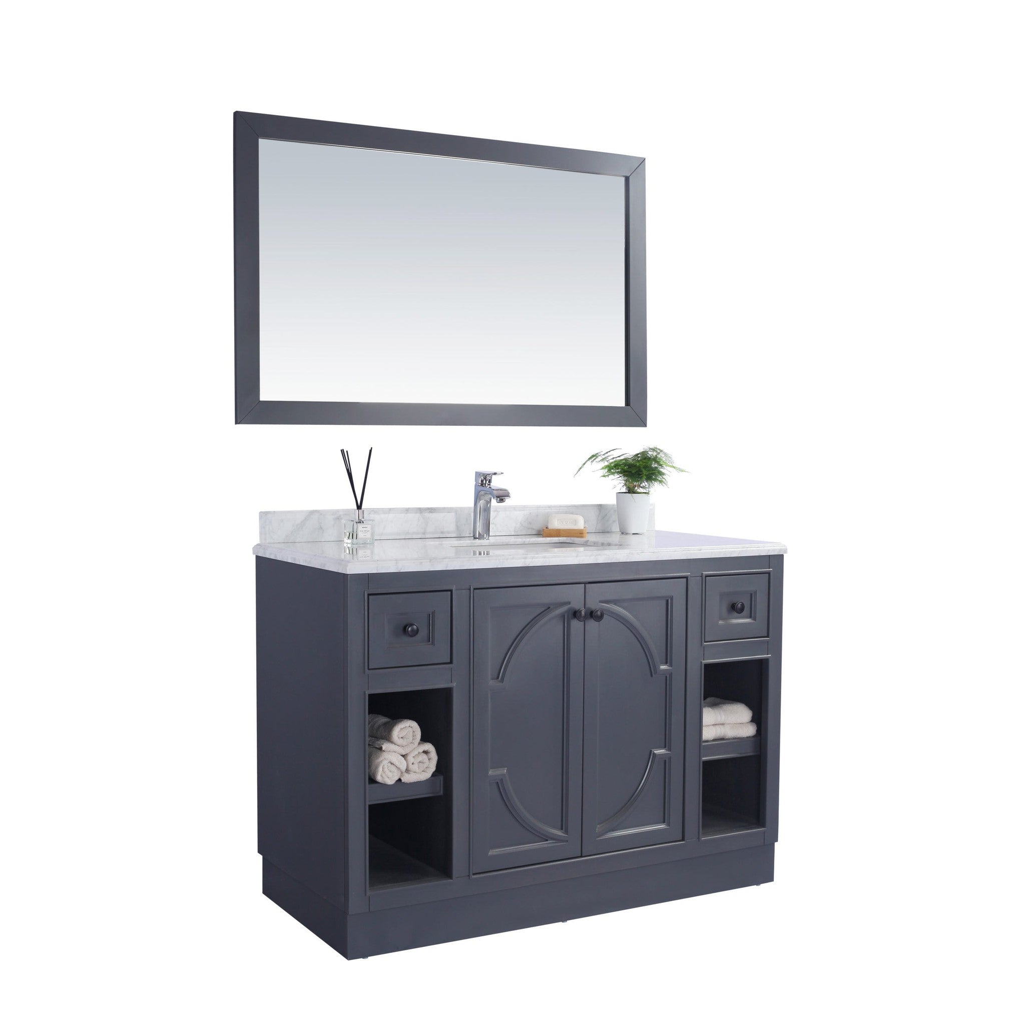 Odyssey 48" Maple Grey Bathroom Vanity with White Stripes Marble Countertop