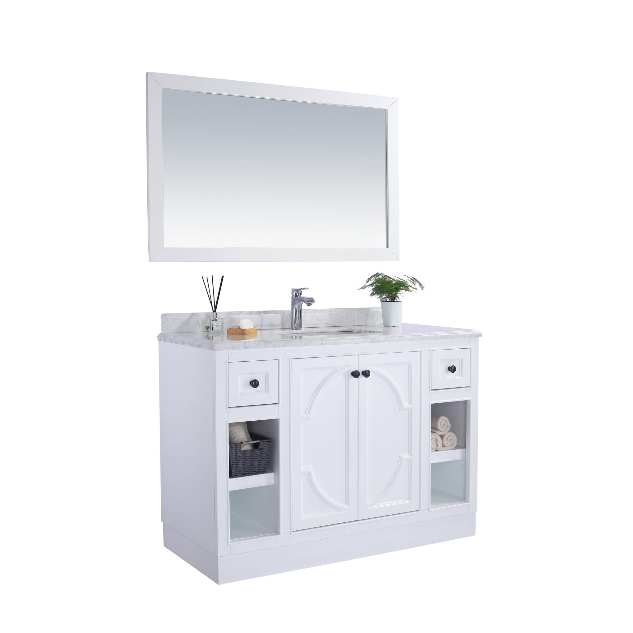 Odyssey 48" White Bathroom Vanity with White Carrara Marble Countertop