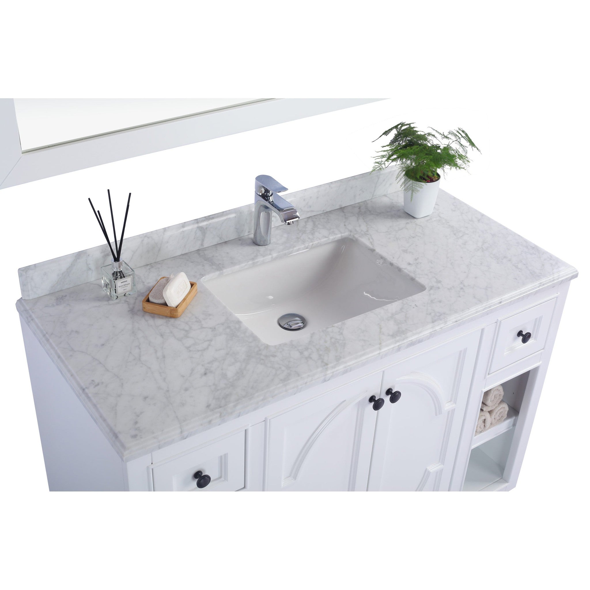 Odyssey 48" White Bathroom Vanity with White Carrara Marble Countertop