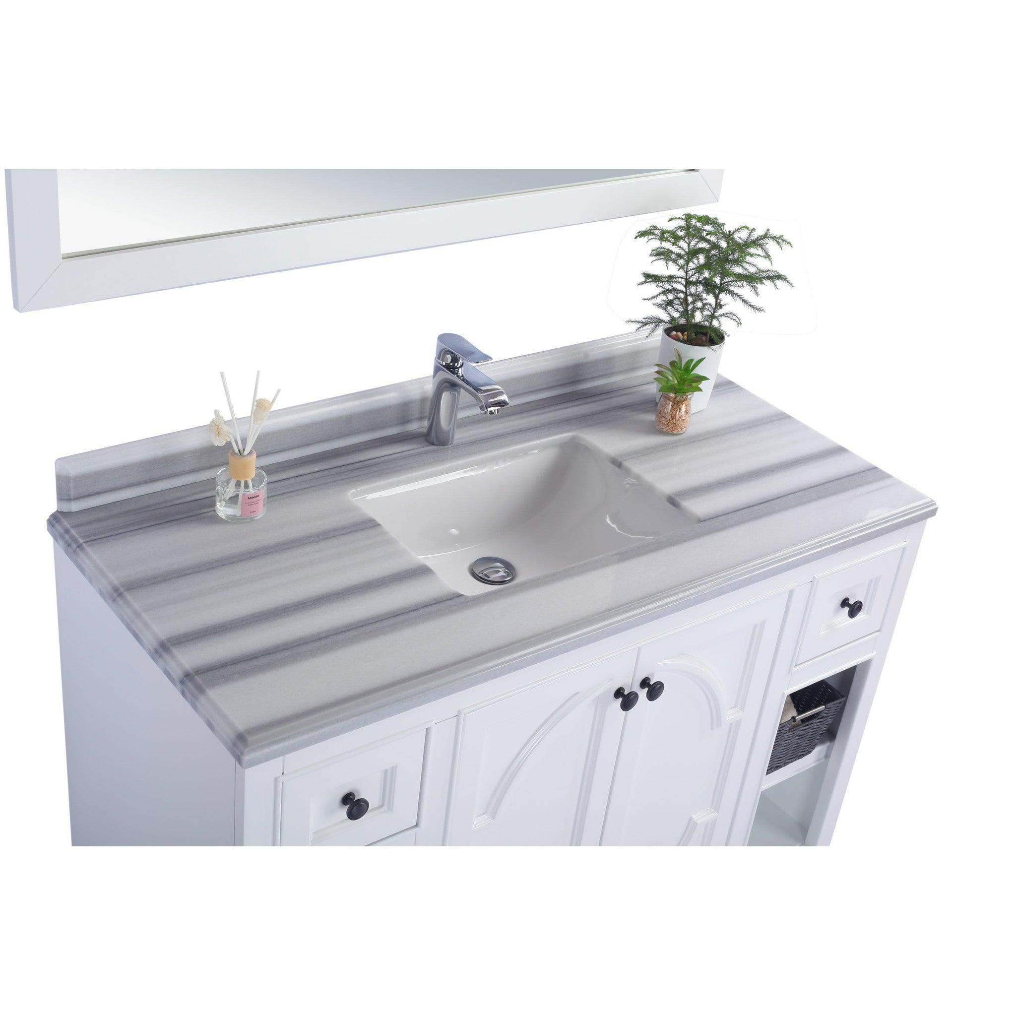 Odyssey 48" White Bathroom Vanity with White Stripes Marble Countertop