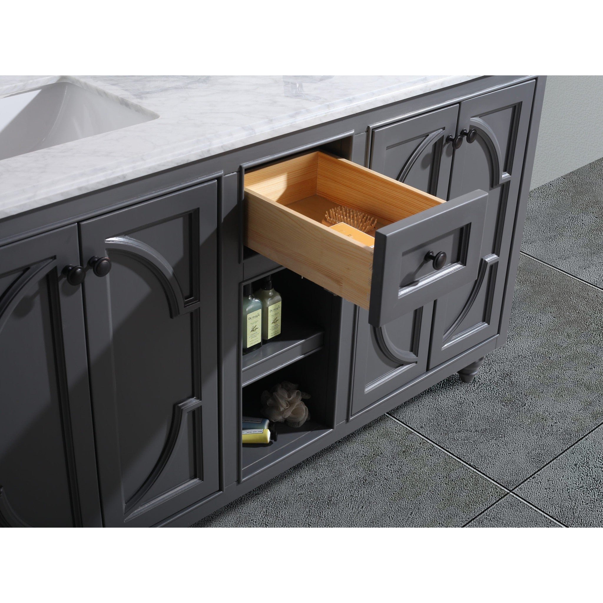 Odyssey 60" Maple Grey Double Sink Bathroom Vanity with Matte Black VIVA Stone Solid Surface Countertop