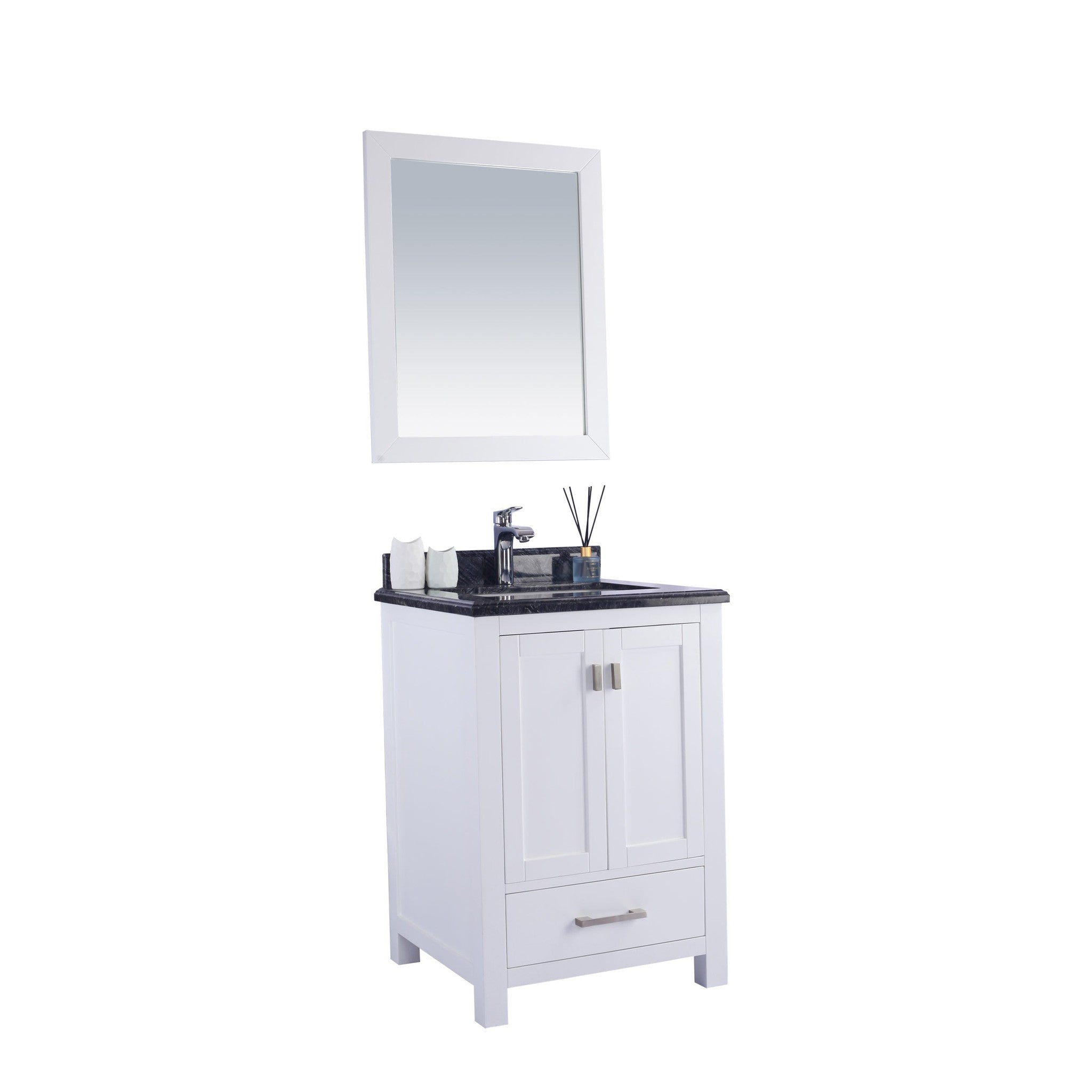 Wilson 24" White Bathroom Vanity with Black Wood Marble Countertop