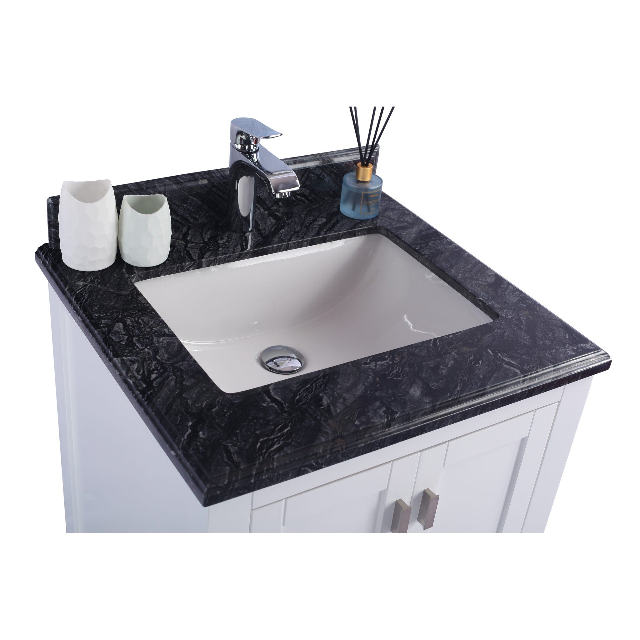 Wilson 24" White Bathroom Vanity with Black Wood Marble Countertop