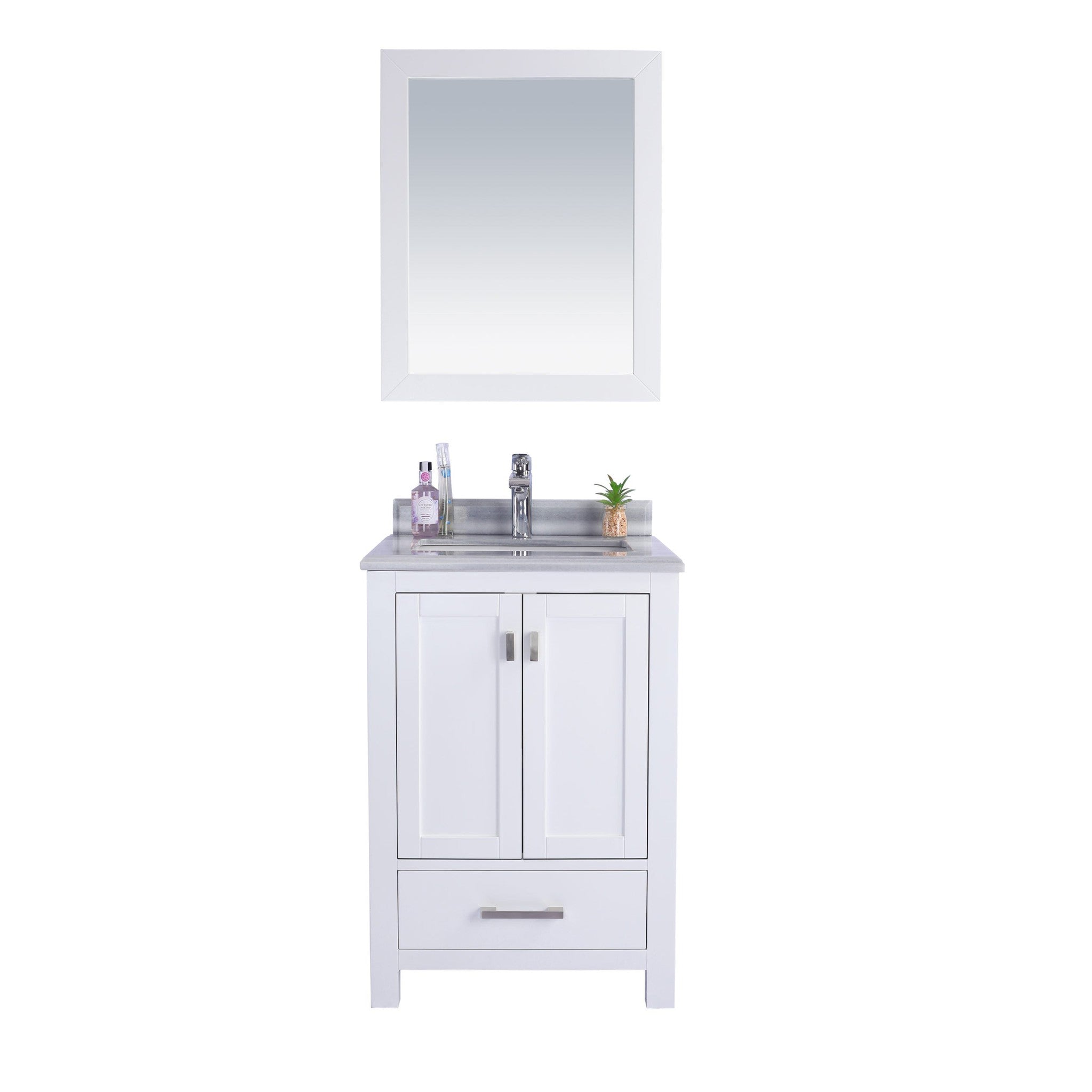 Wilson 24" White Bathroom Vanity with White Stripes Marble Countertop
