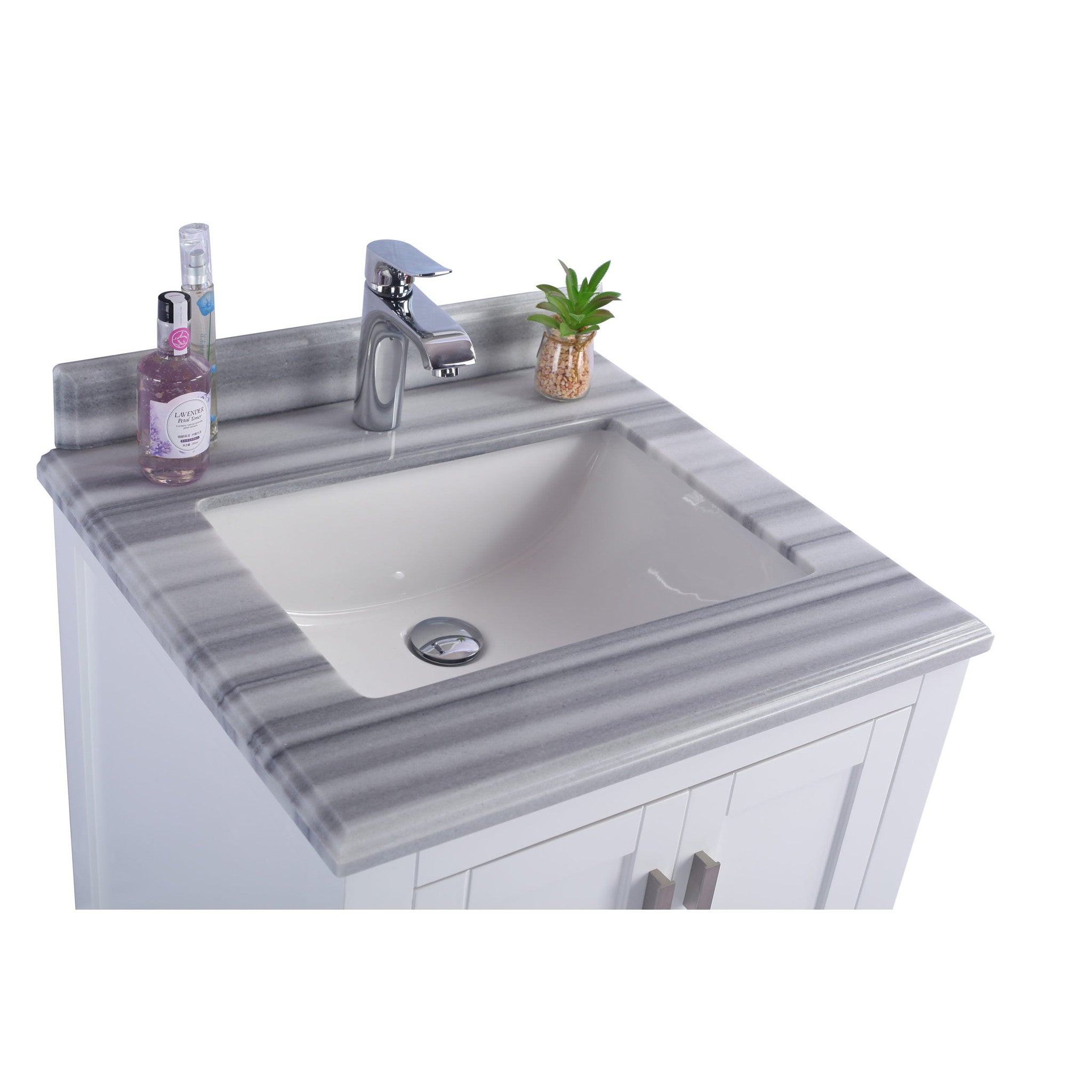 Wilson 24" White Bathroom Vanity with White Stripes Marble Countertop