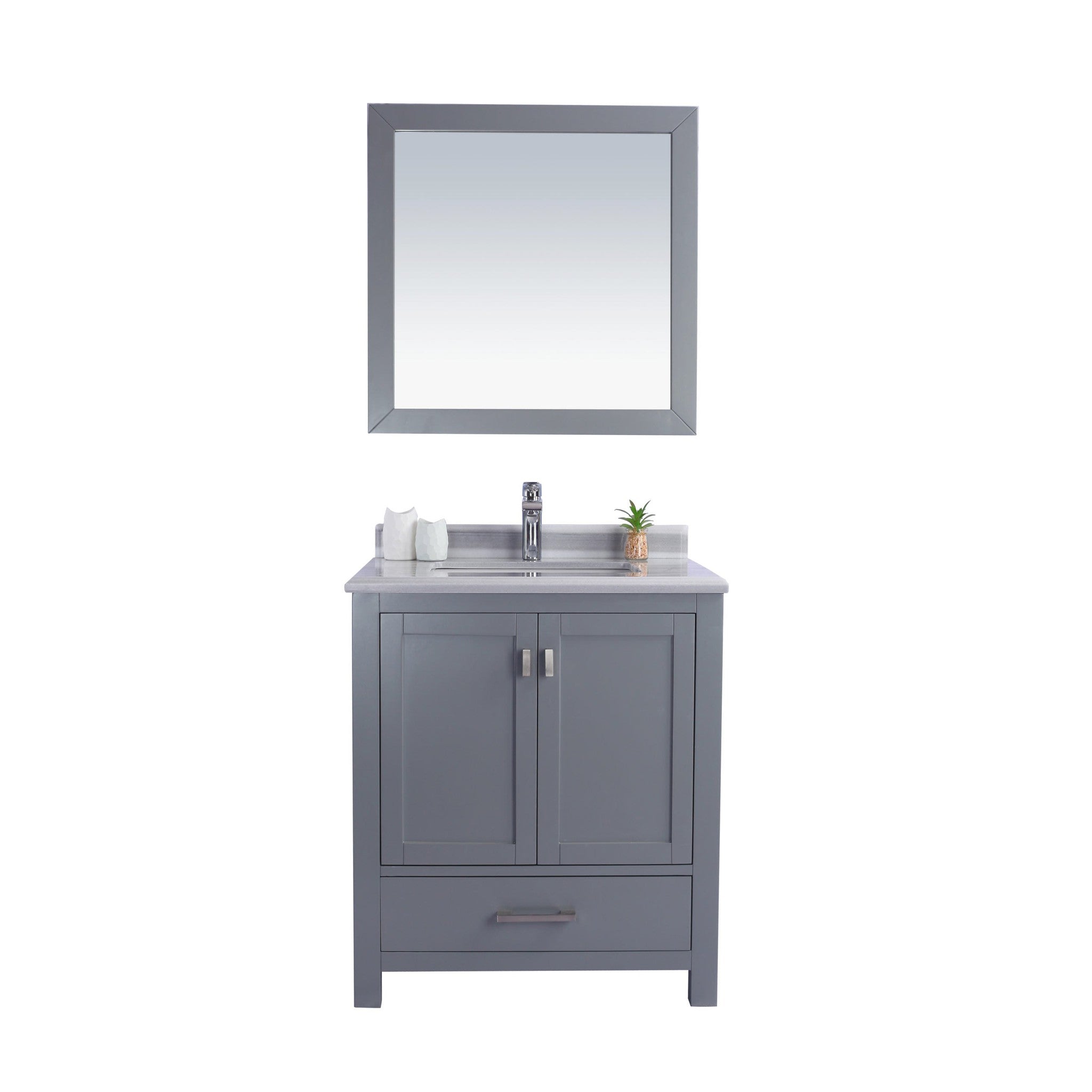 Wilson 30" Grey Bathroom Vanity with White Stripes Marble Countertop