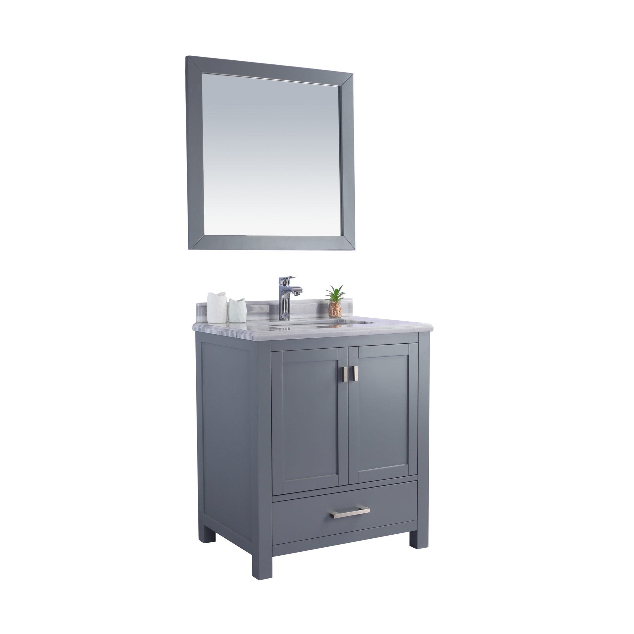 Wilson 30" Grey Bathroom Vanity with White Stripes Marble Countertop