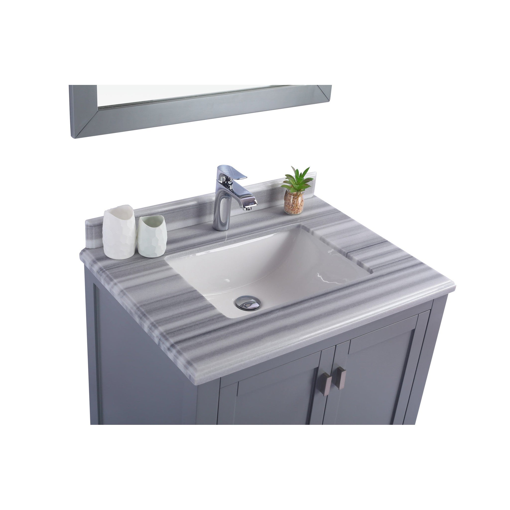 Wilson 30" Grey Bathroom Vanity with White Stripes Marble Countertop