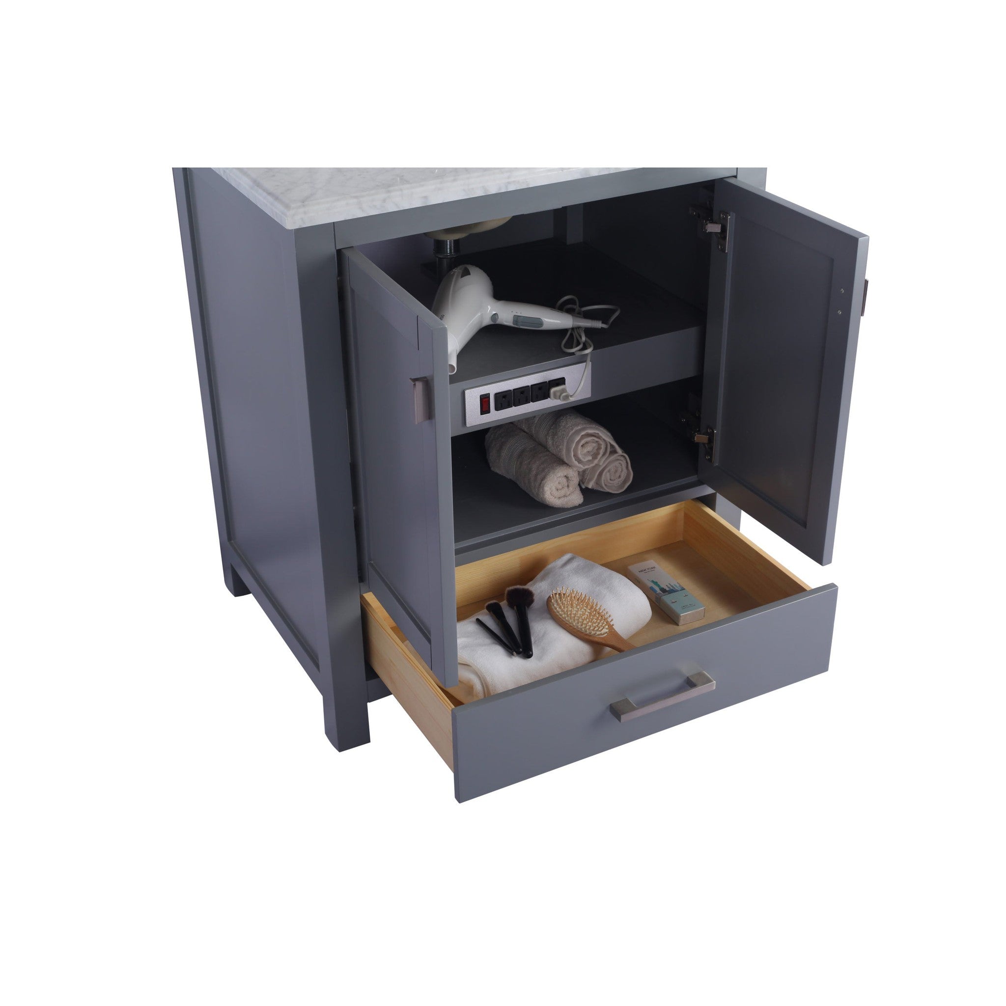 Wilson 30" Grey Bathroom Vanity with White Stripes Marble Countertop