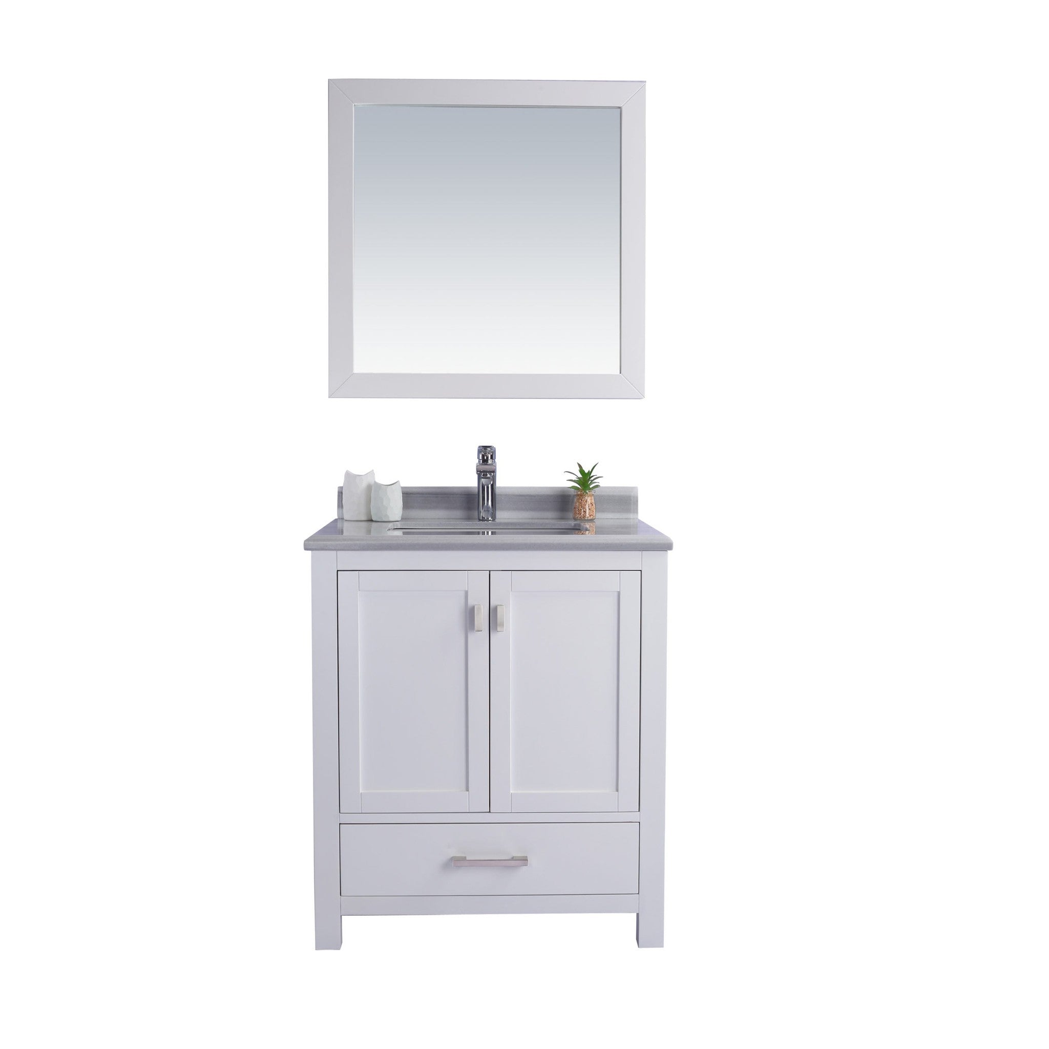 Wilson 30" White Bathroom Vanity with White Stripes Marble Countertop