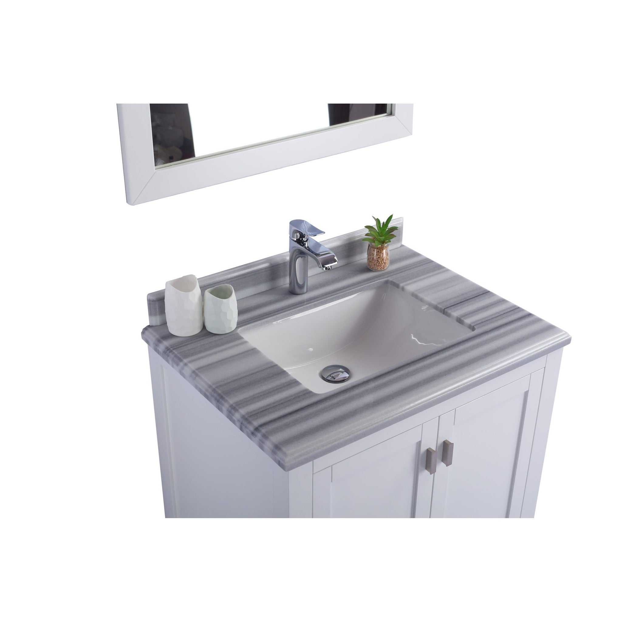 Wilson 30" White Bathroom Vanity with White Stripes Marble Countertop