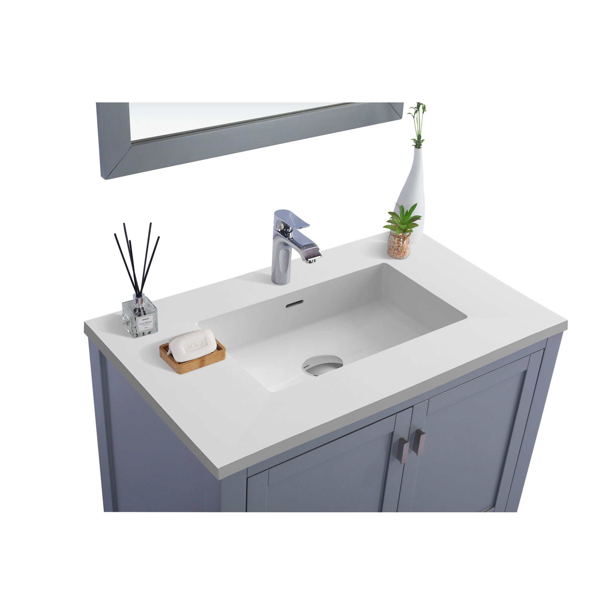 Wilson 36" Grey Bathroom Vanity with Matte White VIVA Stone Solid Surface Countertop