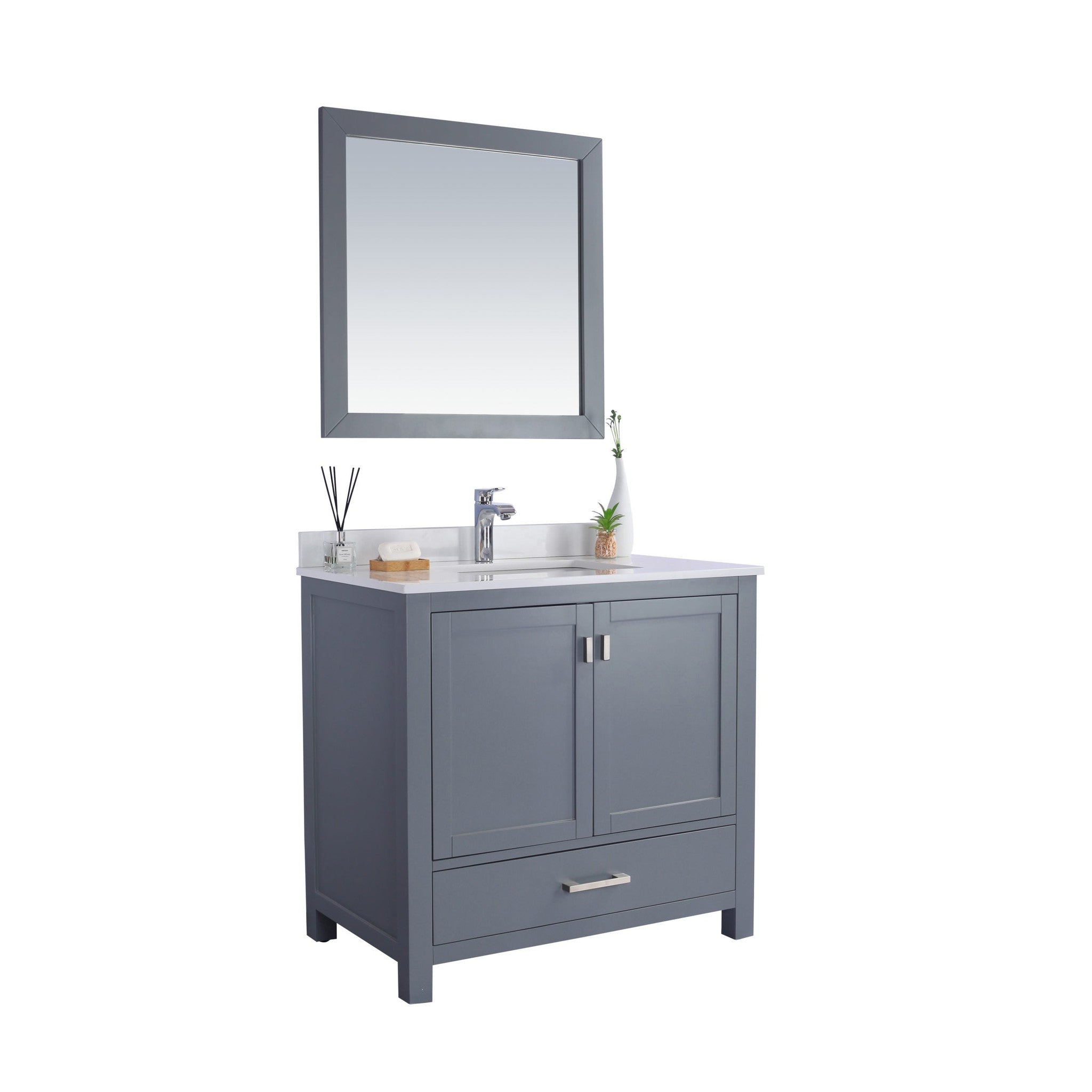 Wilson 36" Grey Bathroom Vanity with White Quartz Countertop