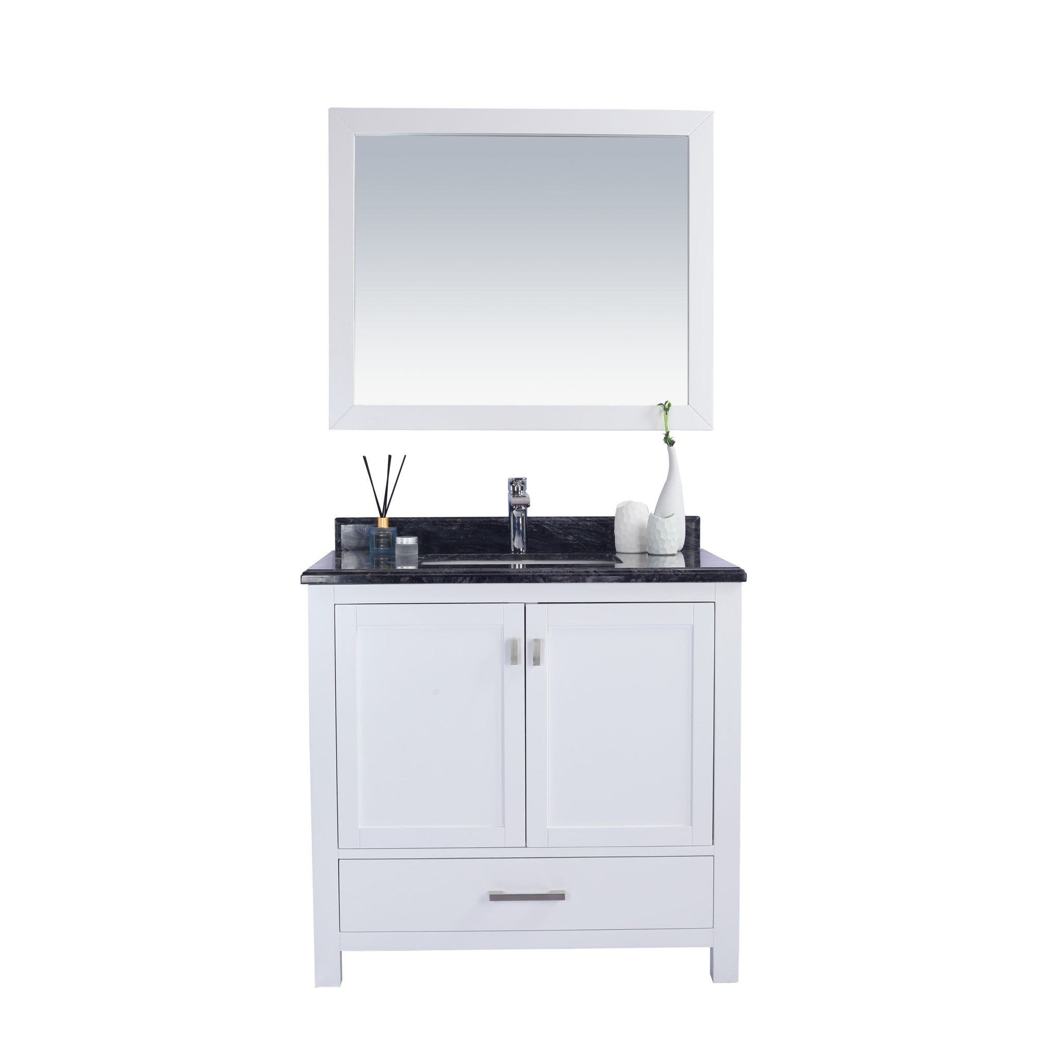 Wilson 36" White Bathroom Vanity with Black Wood Marble Countertop